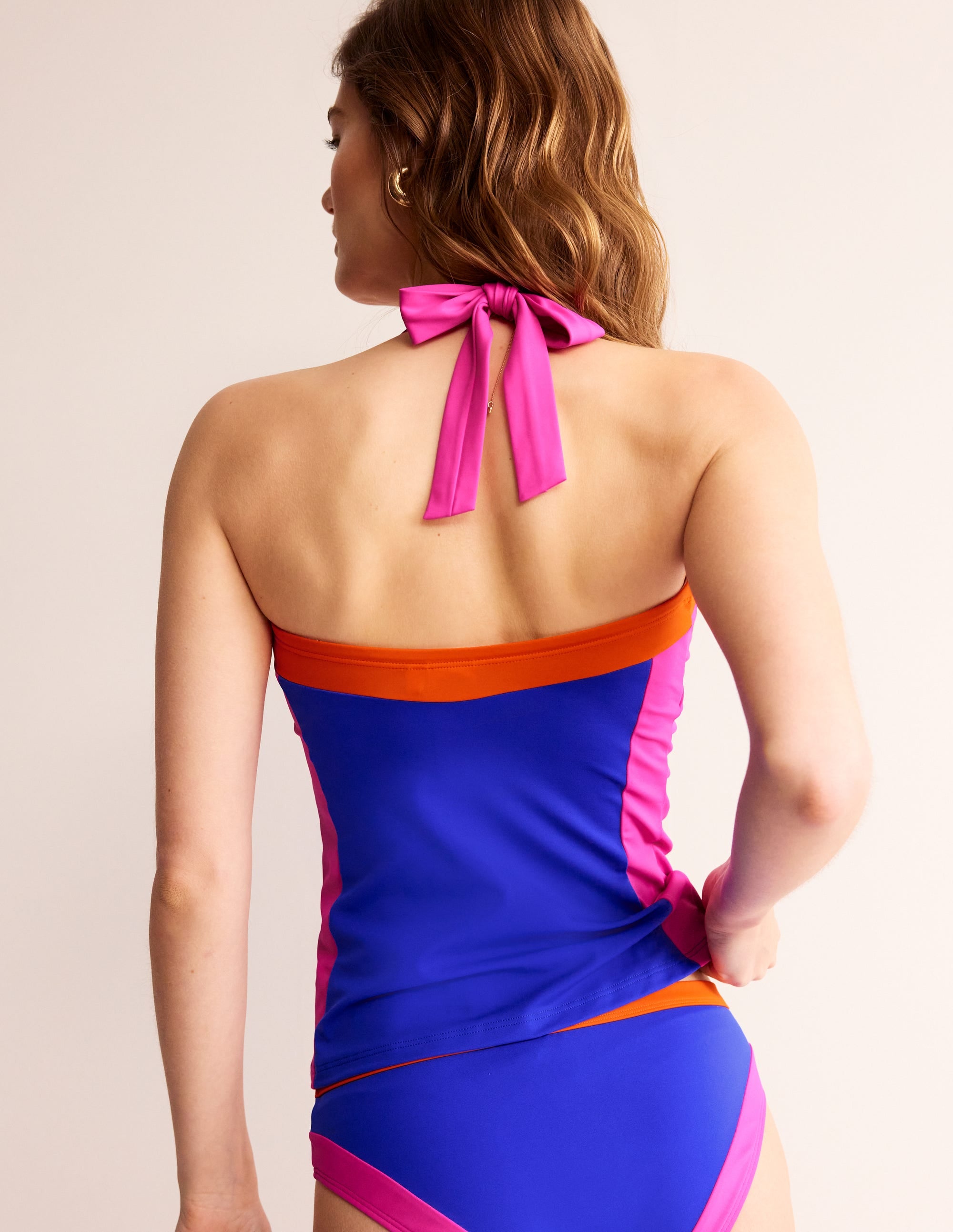 Santorini Tankini-Oberteil-Blau / Rosa Blockfarben - Image 3