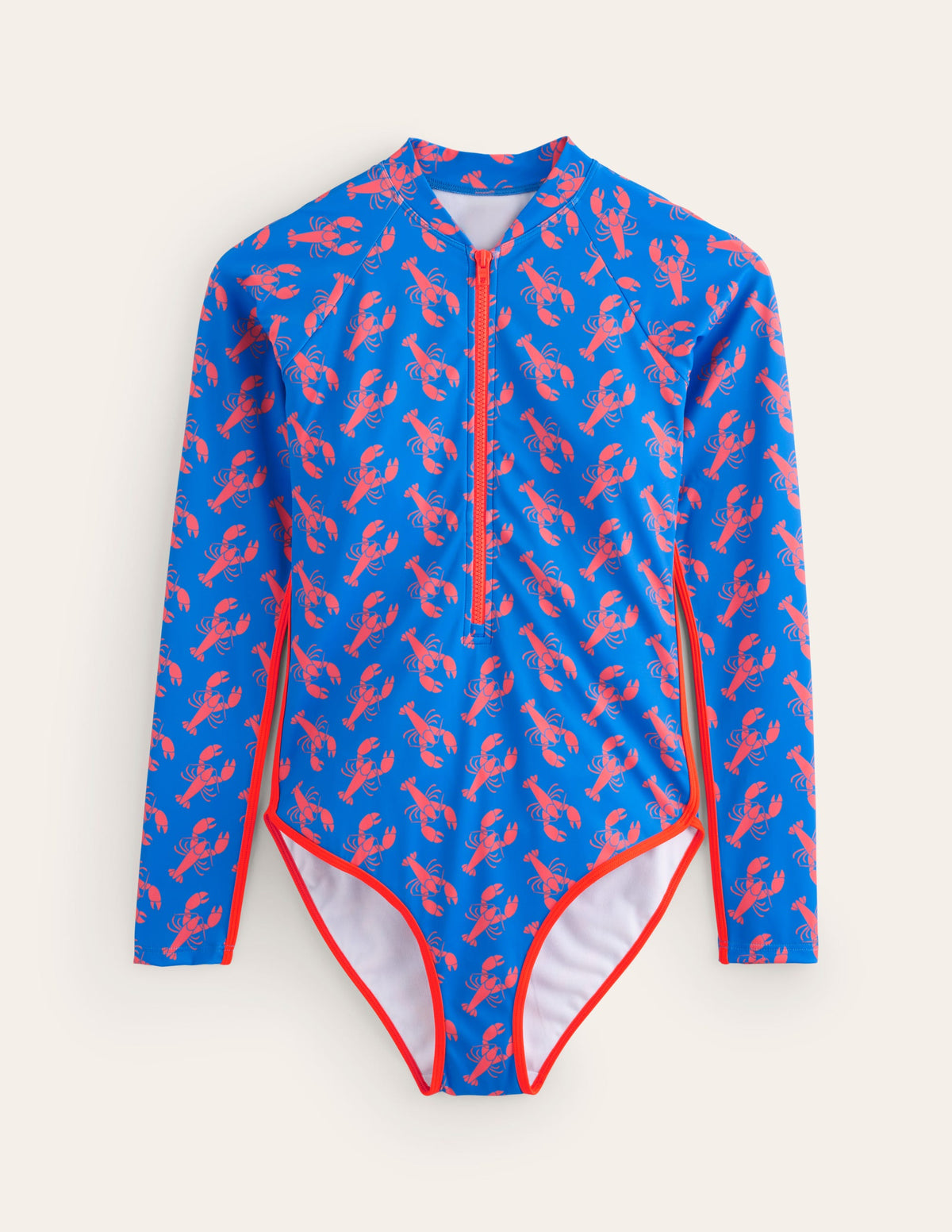 Maillot de bain à manches raglan et passepoil-Passerin indigo, homard-5