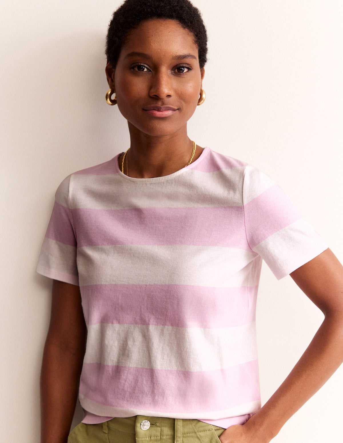 Bea Breton-Shirt mit kurzen Ärmeln-Rosa Breite Streifen-1