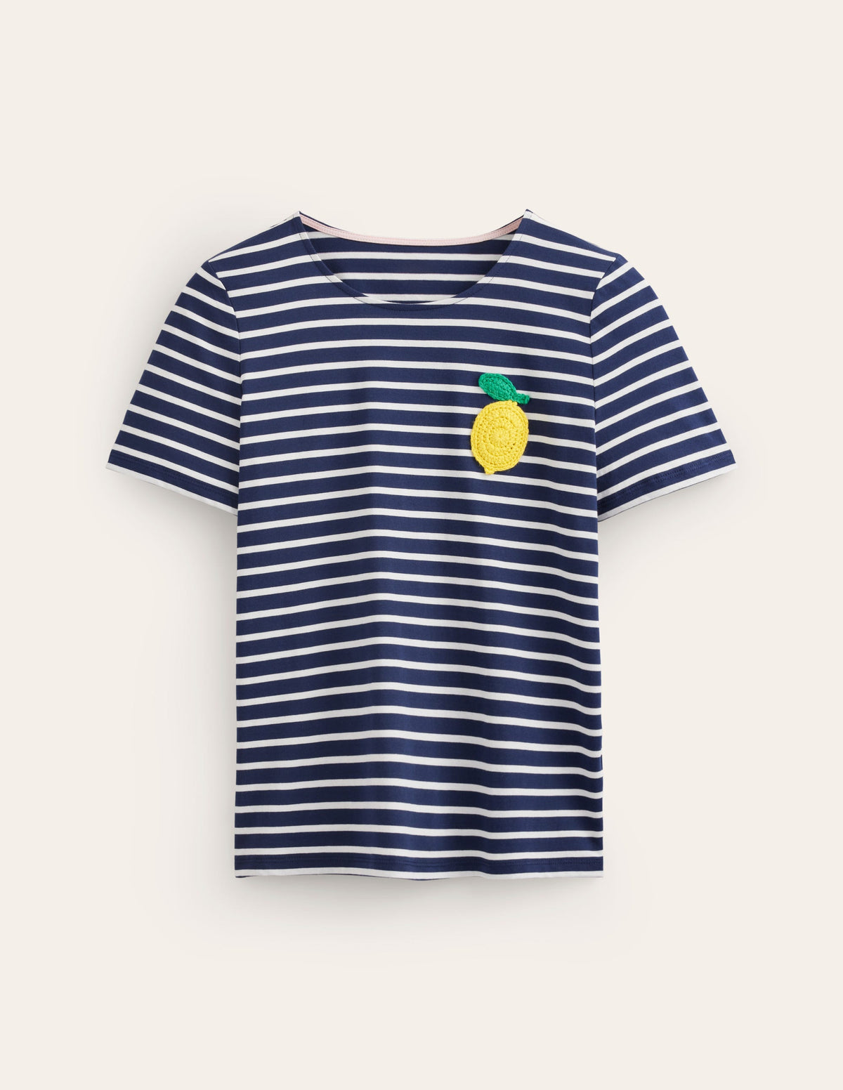 T-shirt en crochet-Bleu marine, citrons ivoire-5