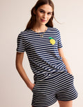 T-shirt en crochet-Bleu marine, citrons ivoire