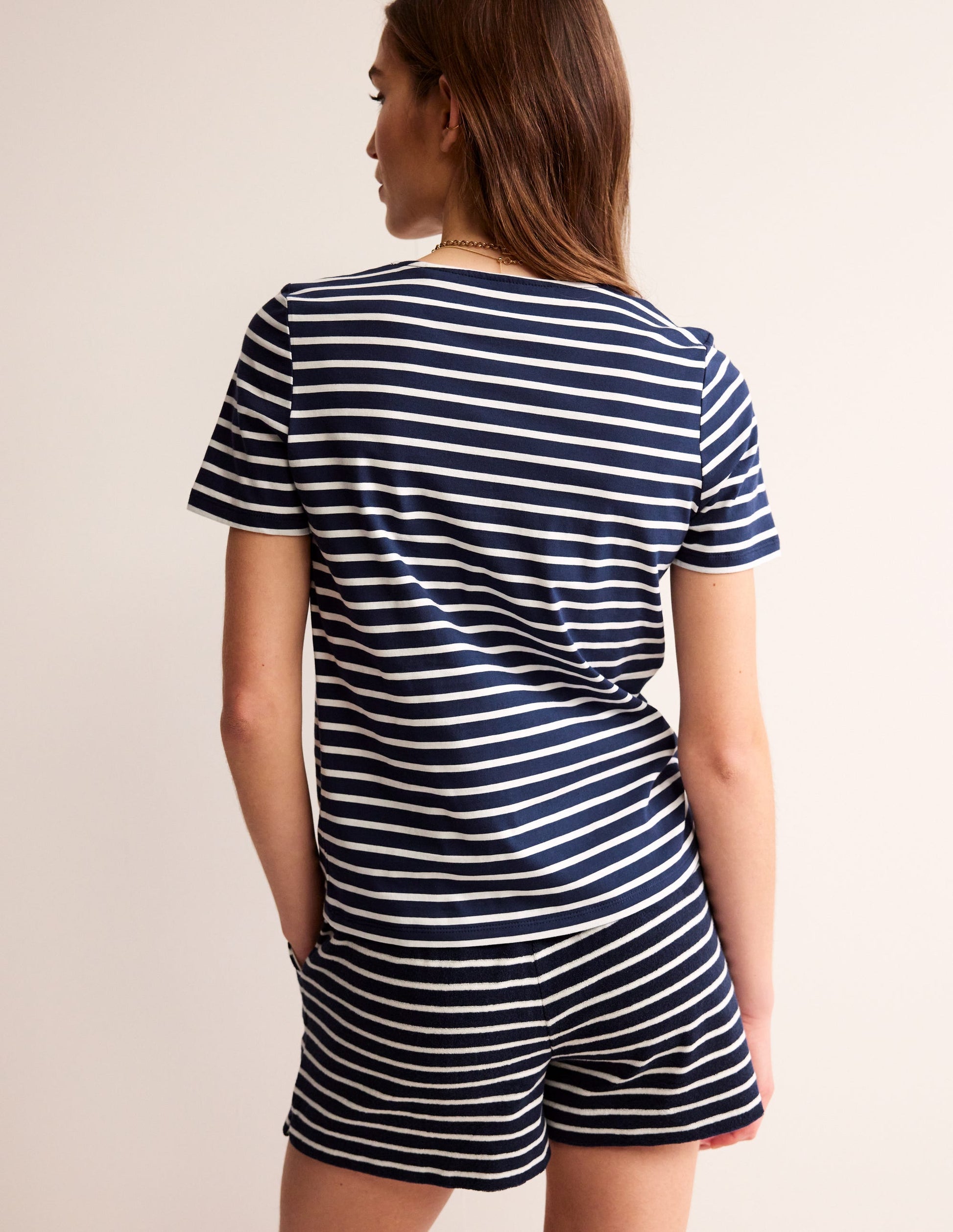 T-shirt en crochet-Bleu marine, citrons ivoire-3