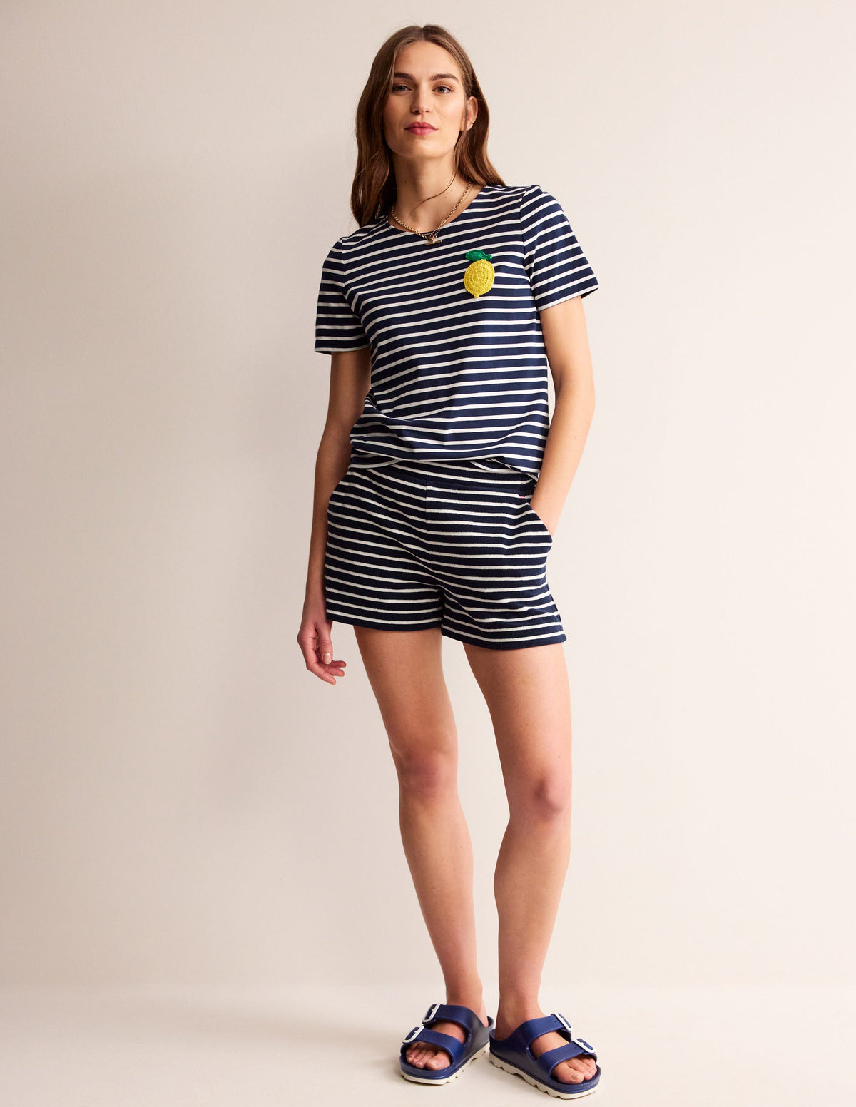 T-shirt en crochet-Bleu marine, citrons ivoire - Image 4