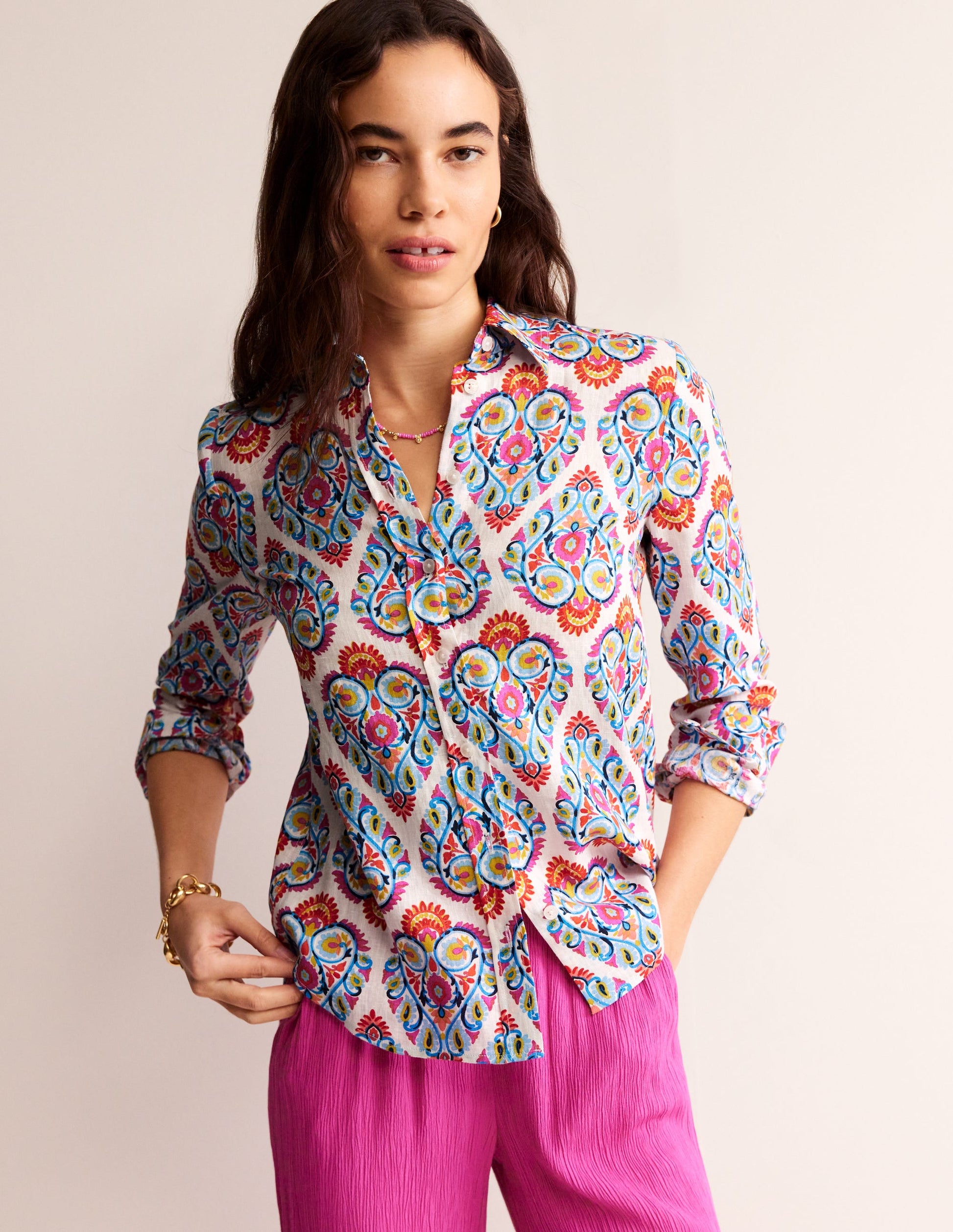Sienna Linen Shirt-Multi, Flora Stamp-4