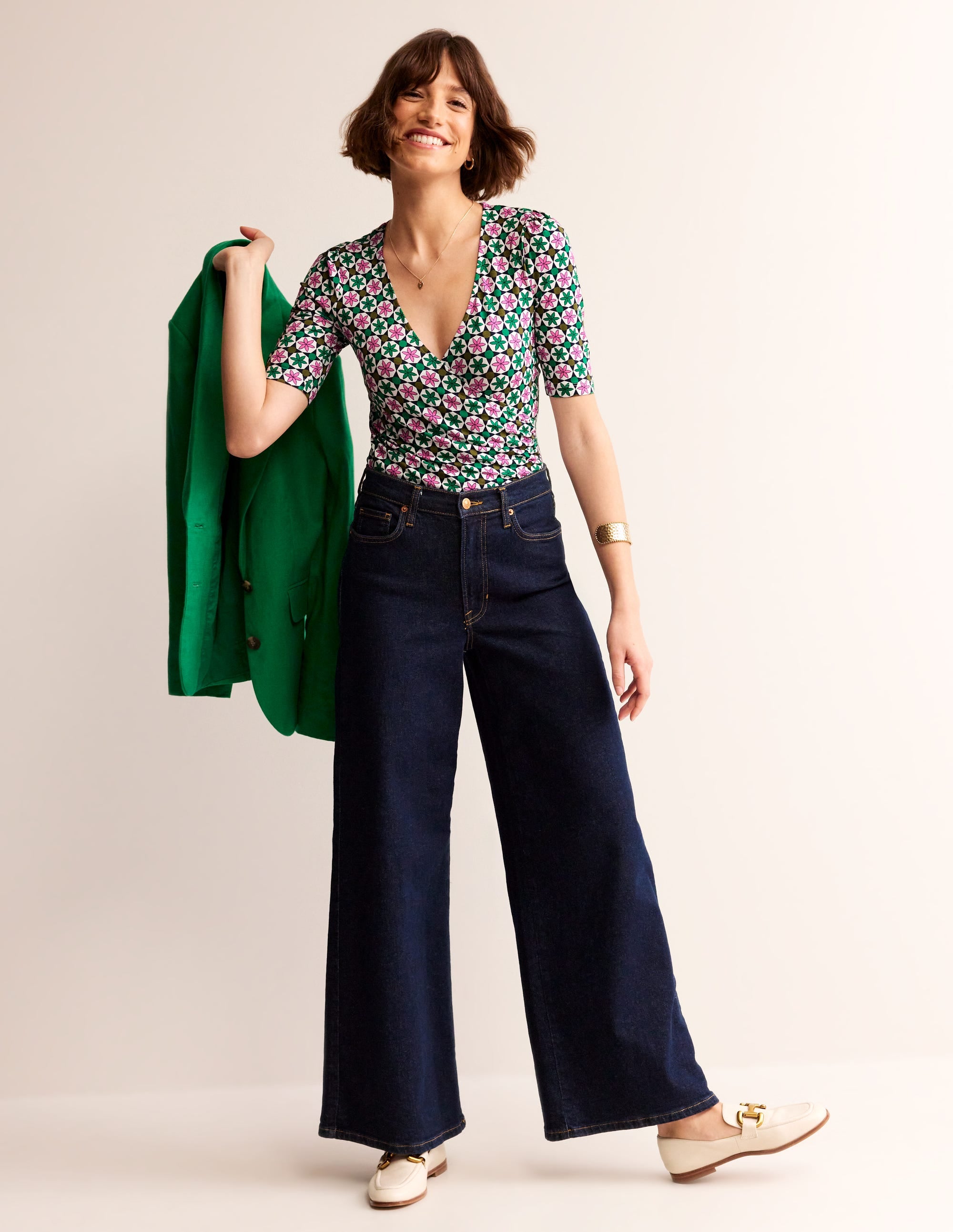 Wrap Front Jersey Top-Multi, Botanic Tile - Image 4