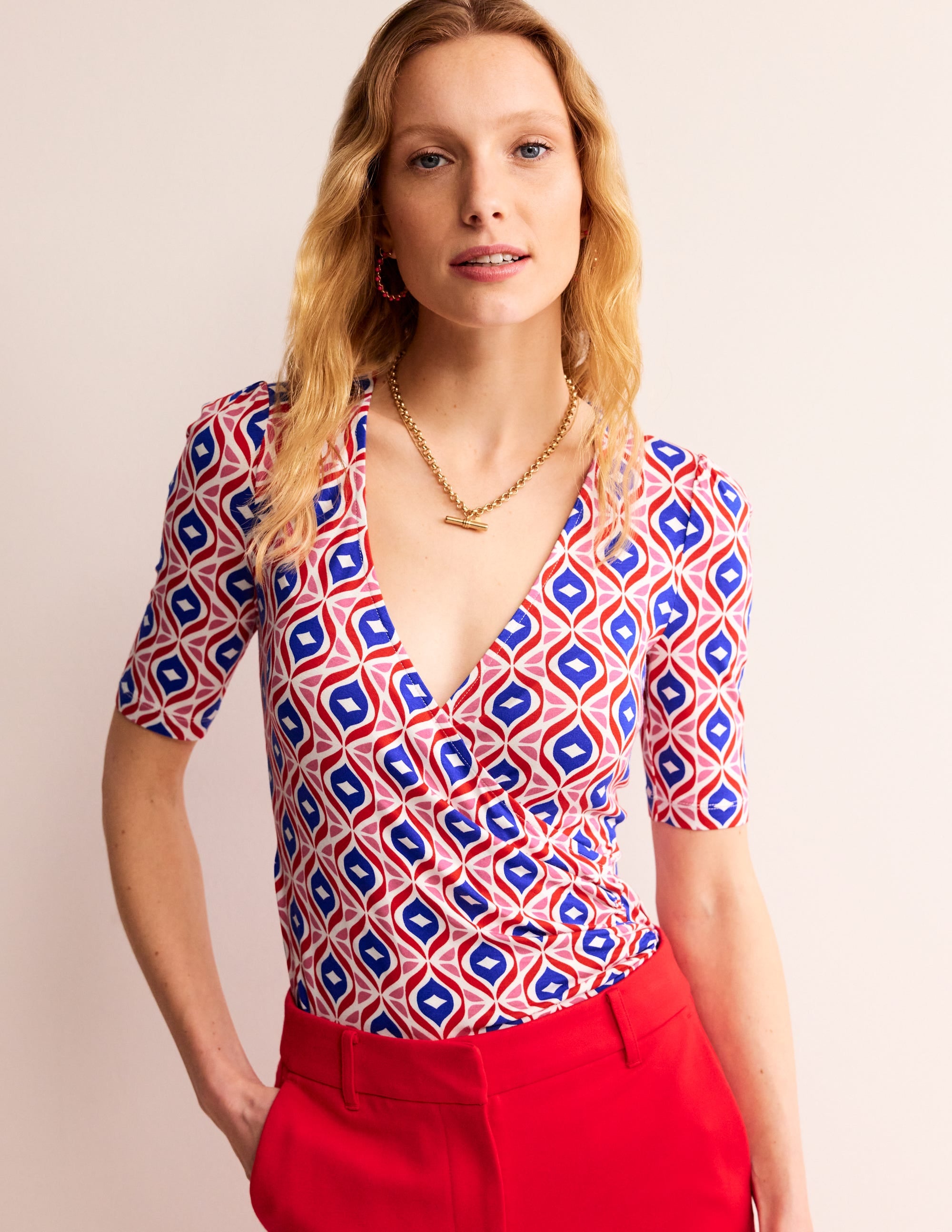 Wrap Front Jersey Top-Rubicondo, Diamond Wave - Image 1