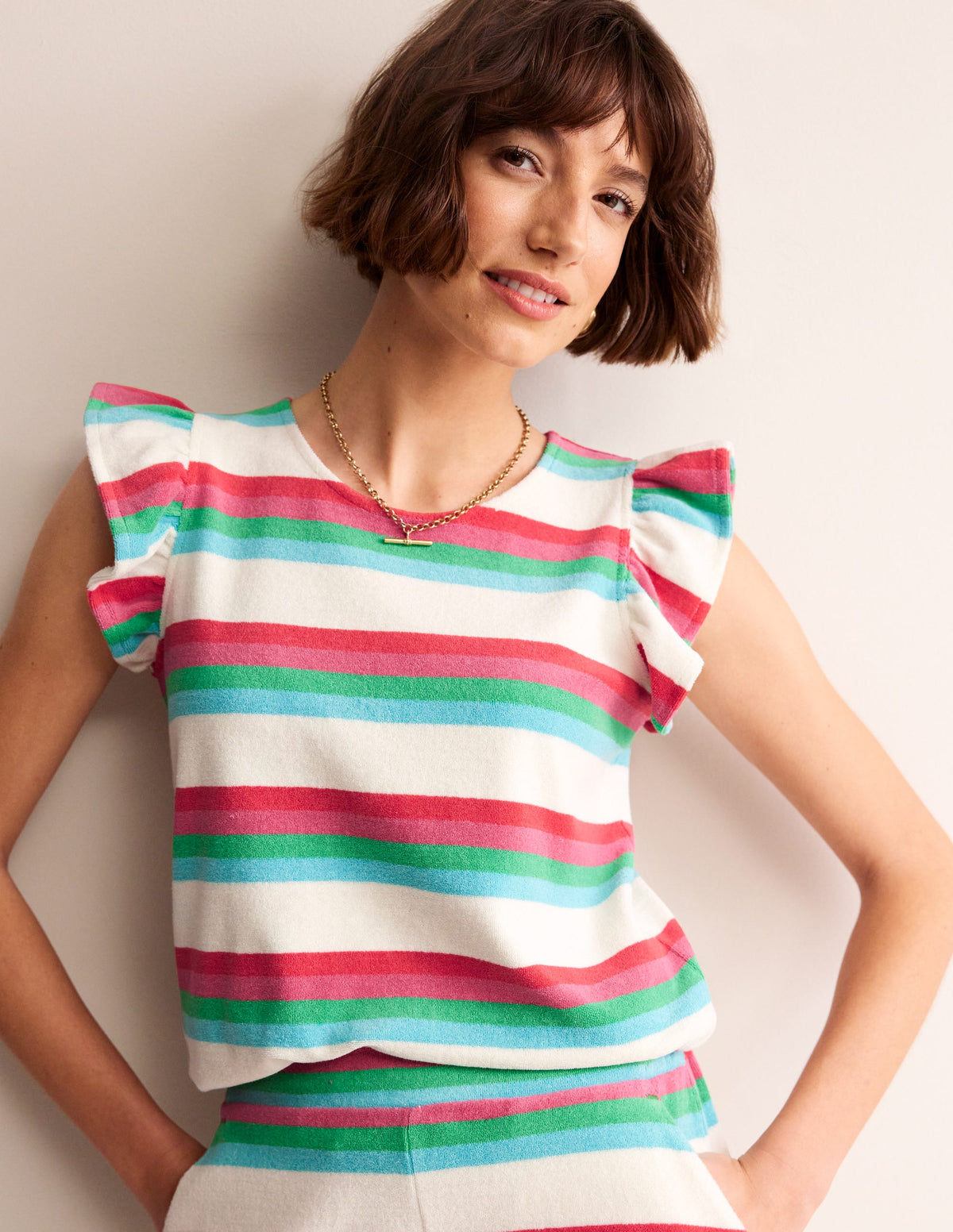T-Shirt aus Frottee mit Rüschen-Naturweiß, Bunt - Image 1