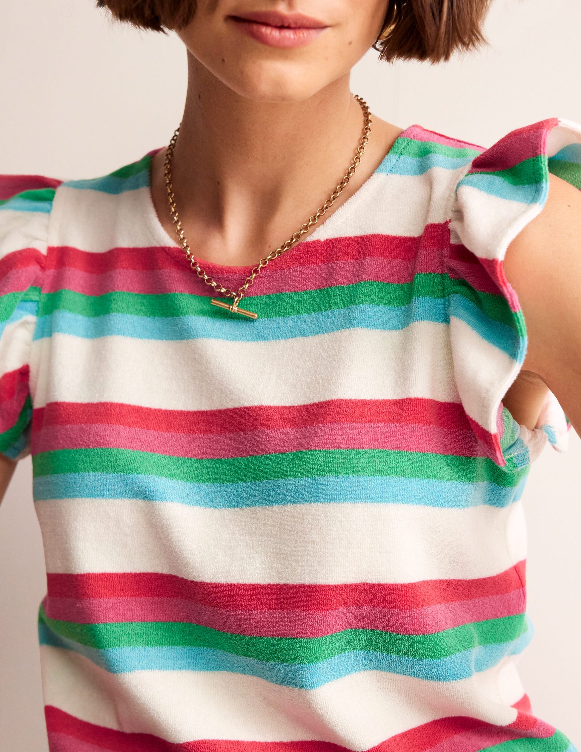 T-Shirt aus Frottee mit Rüschen-Naturweiß, Bunt-2