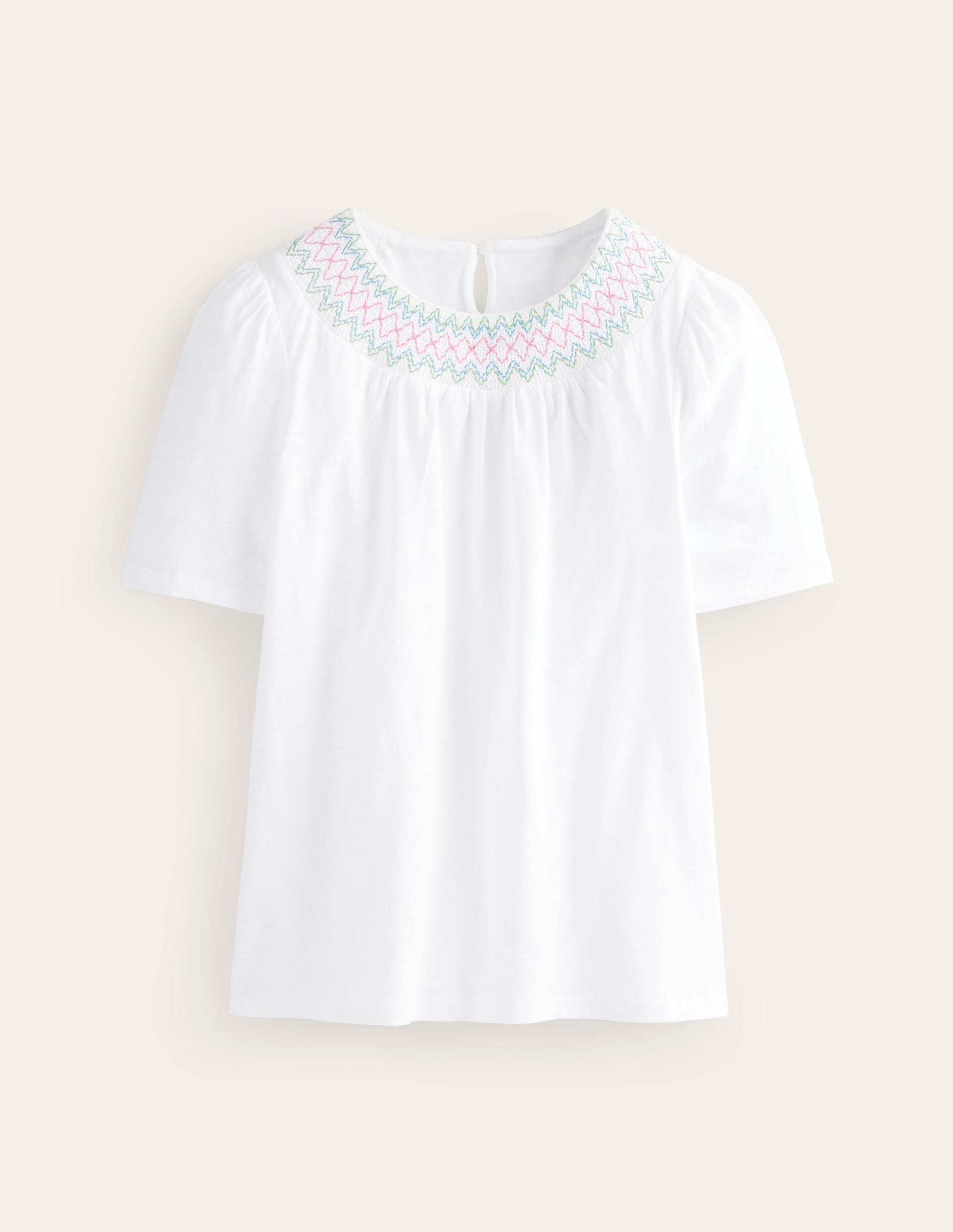 Top à col smocké et manches bouffantes-Blanc-5