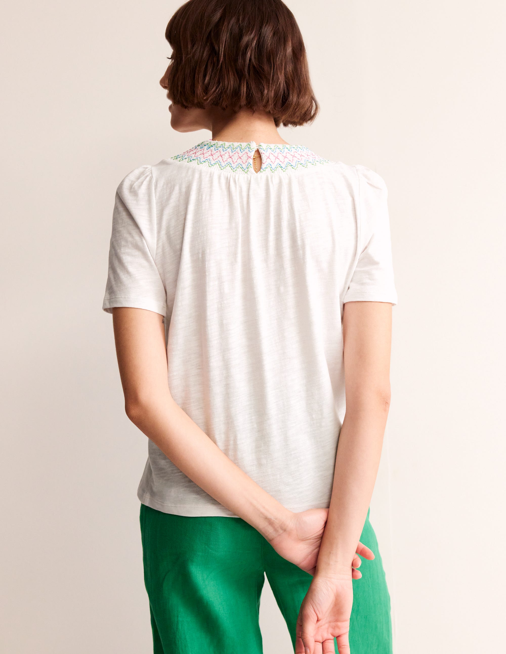 Top à col smocké et manches bouffantes-Blanc - Image 3
