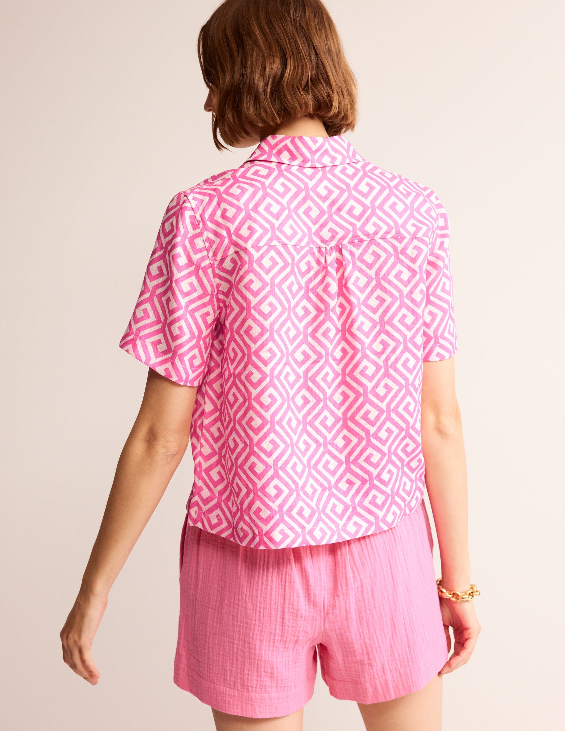 Hazel Kurzärmliges Leinenhemd-Pink Power, Labyrinth-3