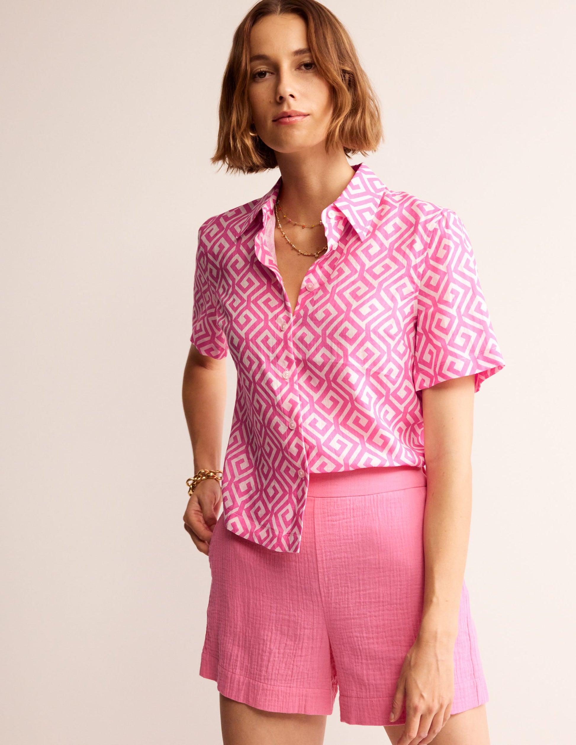 Hazel Kurzärmliges Leinenhemd-Pink Power, Labyrinth-4