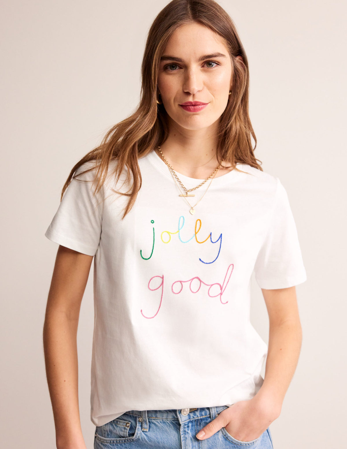 T-shirt Rosa brodé-Motif Jolly Good-4