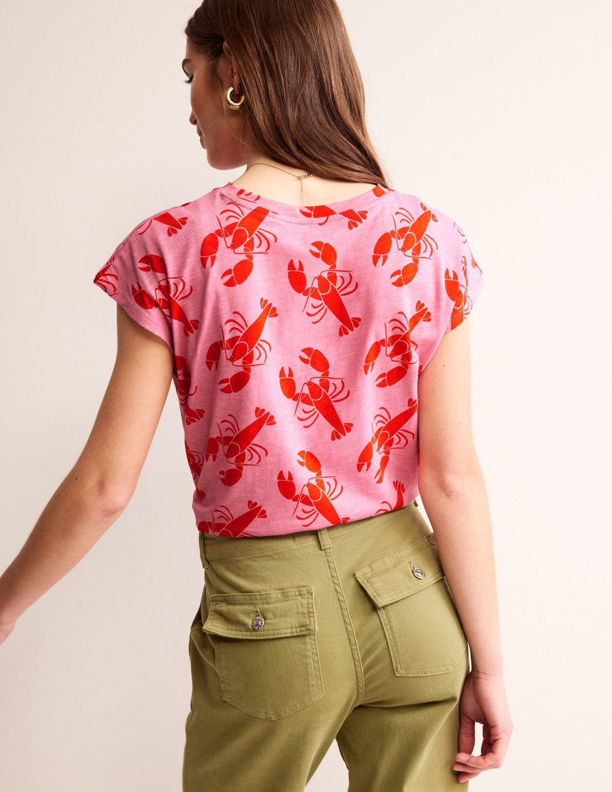 T-shirt Louisa flammé et imprimé-Rose cachemire, petit motif homard - Image 3