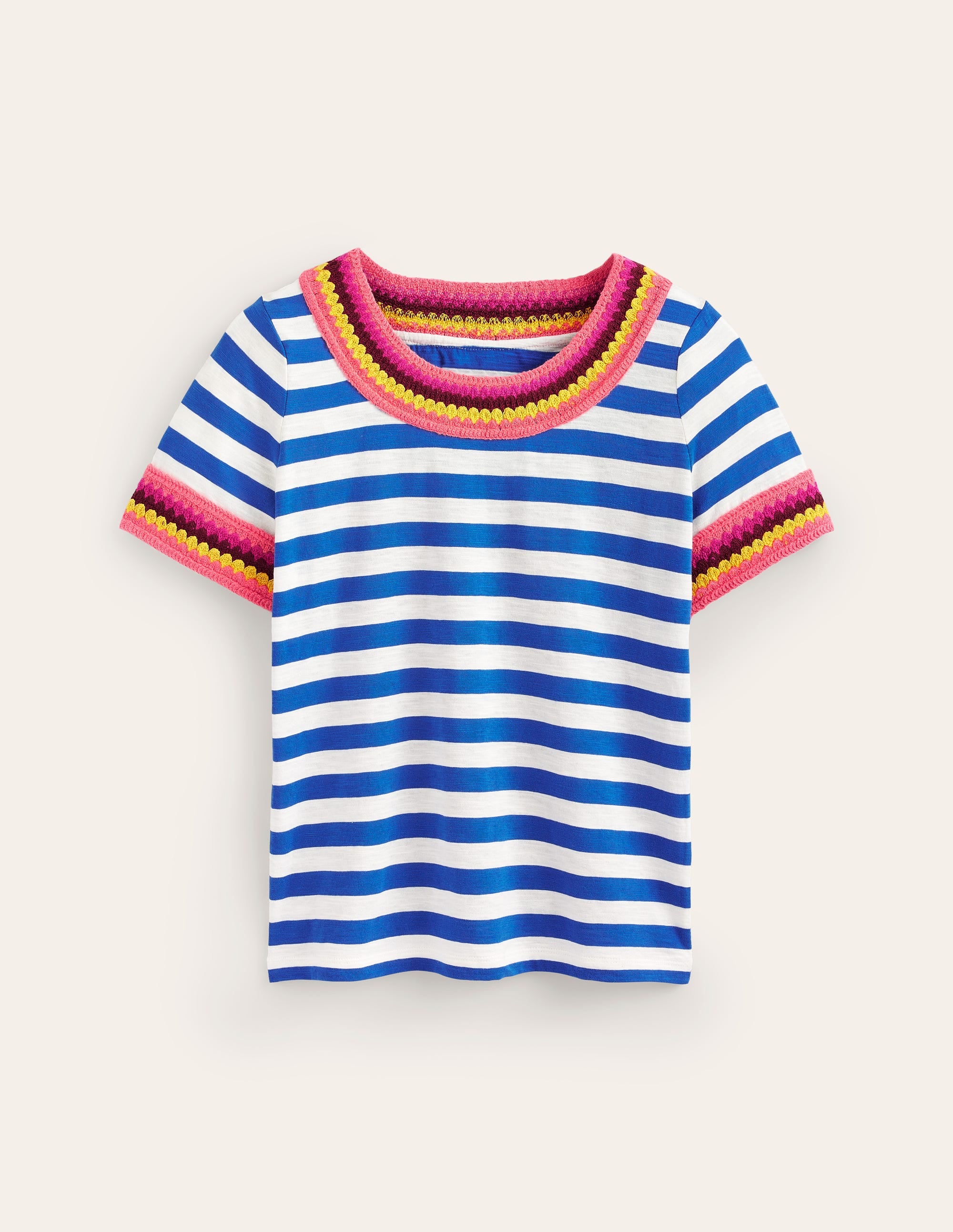 T-Shirt mit Häkeldetails-Blau, Naturweiß - Image 6