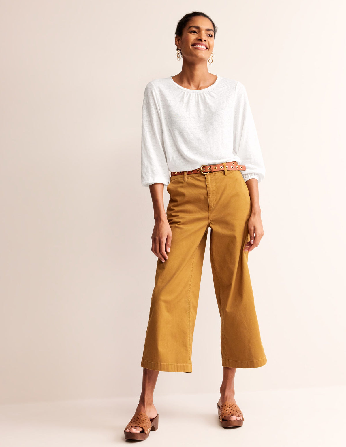 Gathered Neck Linen Jersey Top-White - Image 4