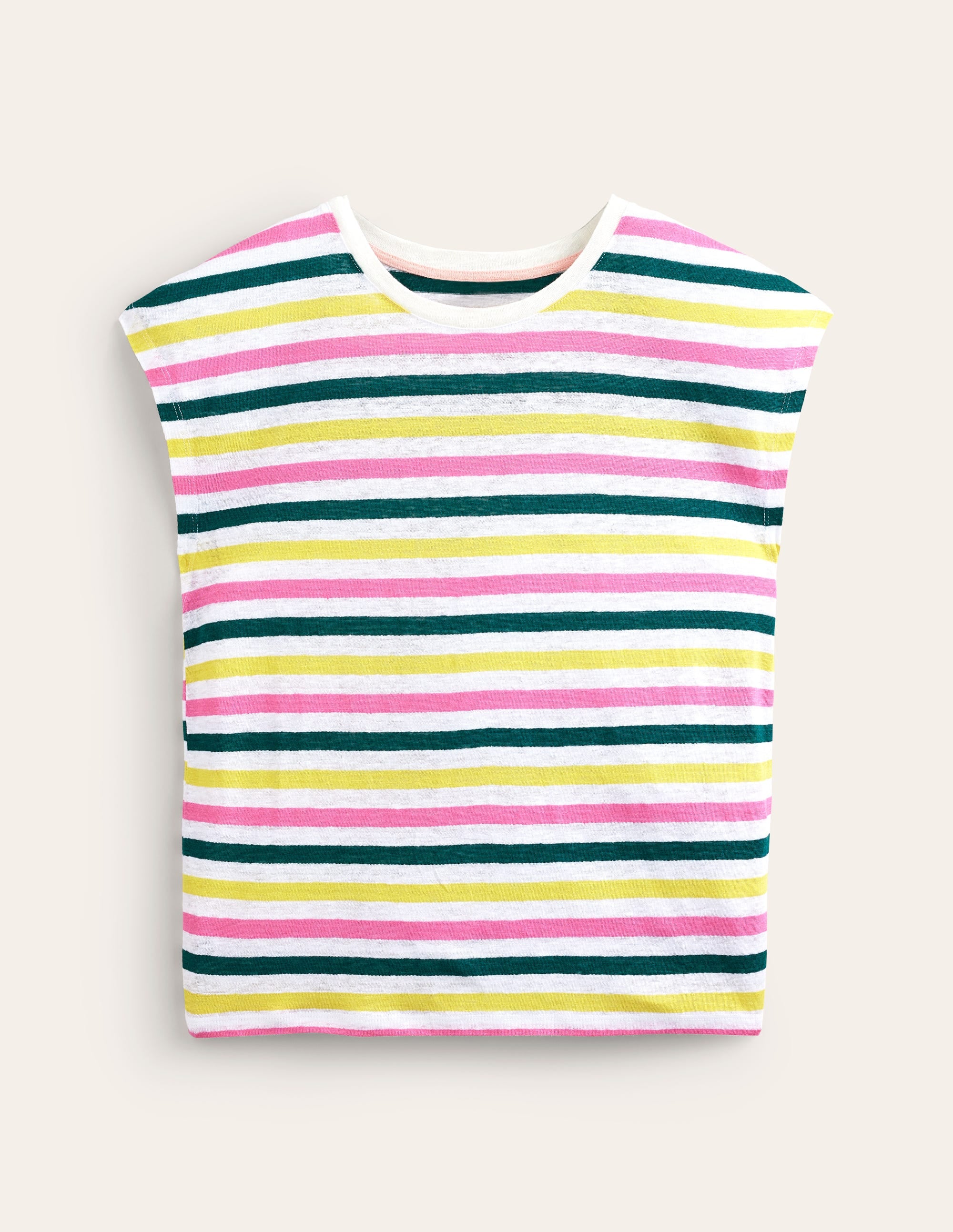 Louisa Crew Neck Linen T-shirt-Multi Stripe - Image 5
