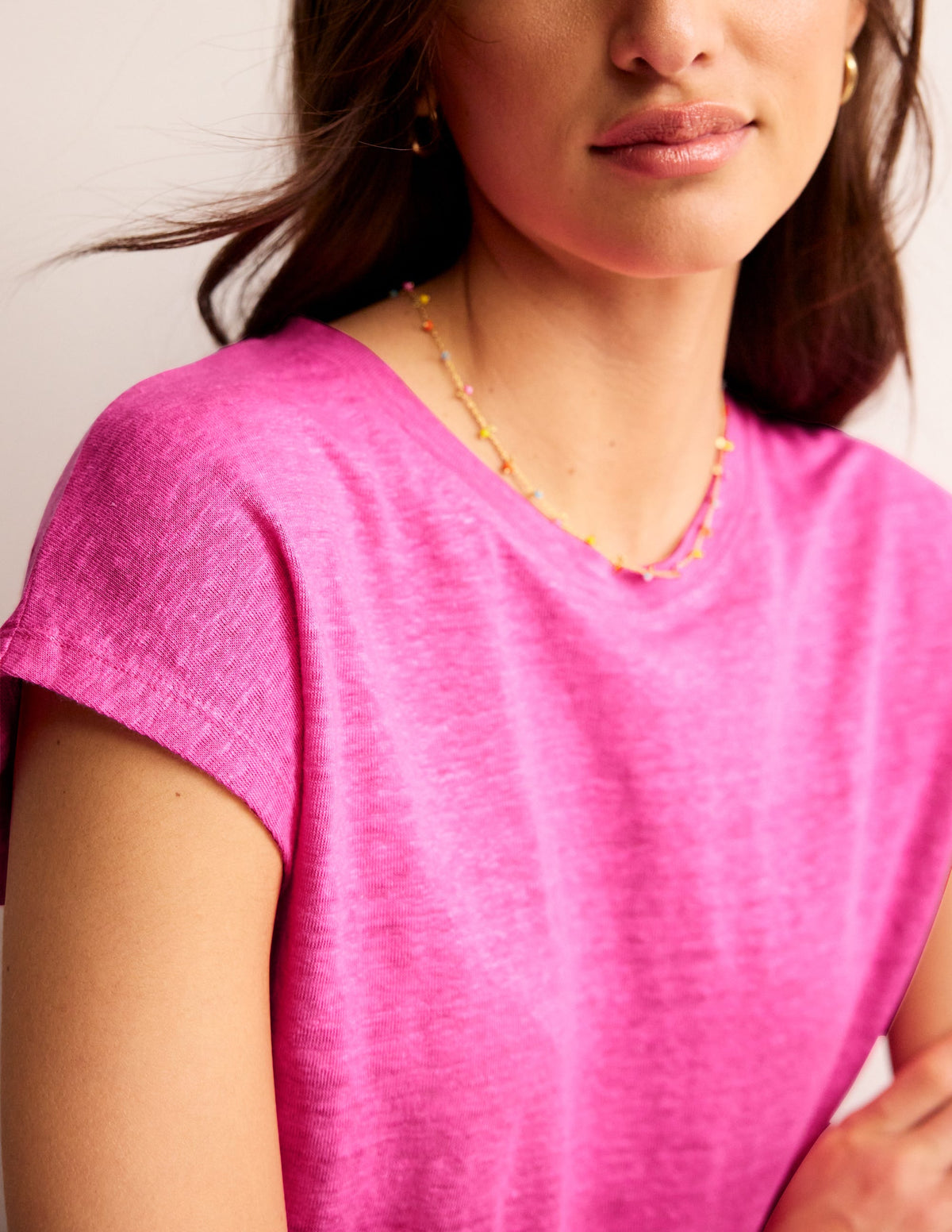 Louisa Crew Neck Linen T-shirt-Sangria Sunset - Image 2