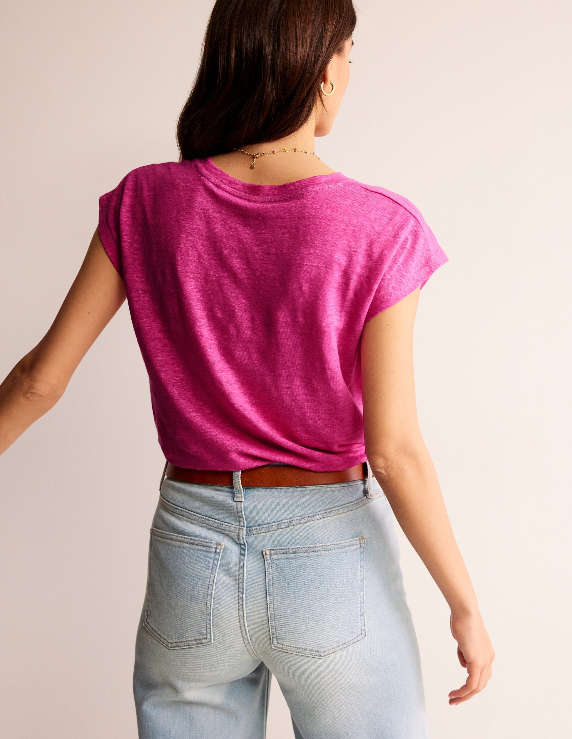 Louisa Crew Neck Linen T-shirt-Sangria Sunset-3