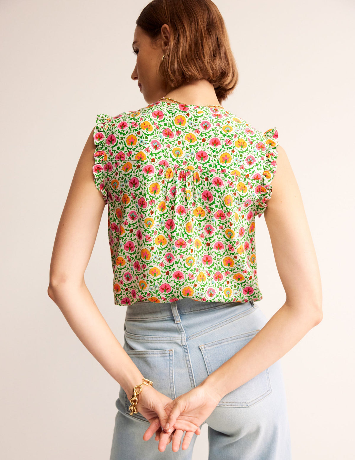 Alicia Button Down Top-Green, Enchanting Bloom - Image 3