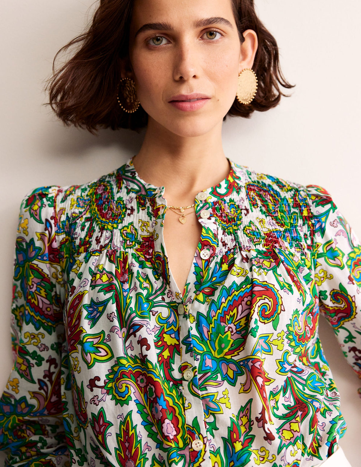 Helena Baumwoll-Bluse-Naturweiß, Paisley Azurblau - Image 2