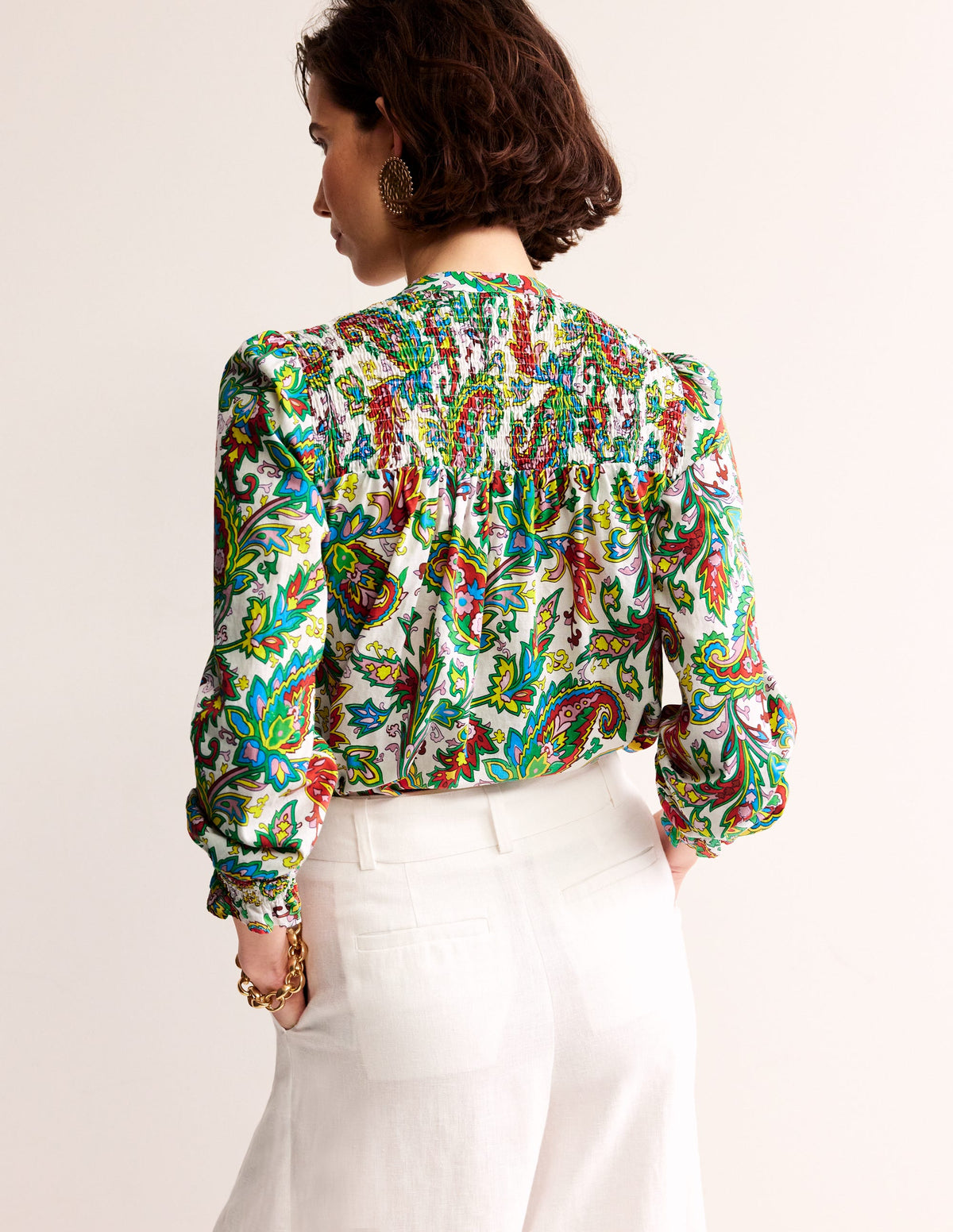 Helena Baumwoll-Bluse-Naturweiß, Paisley Azurblau - Image 3