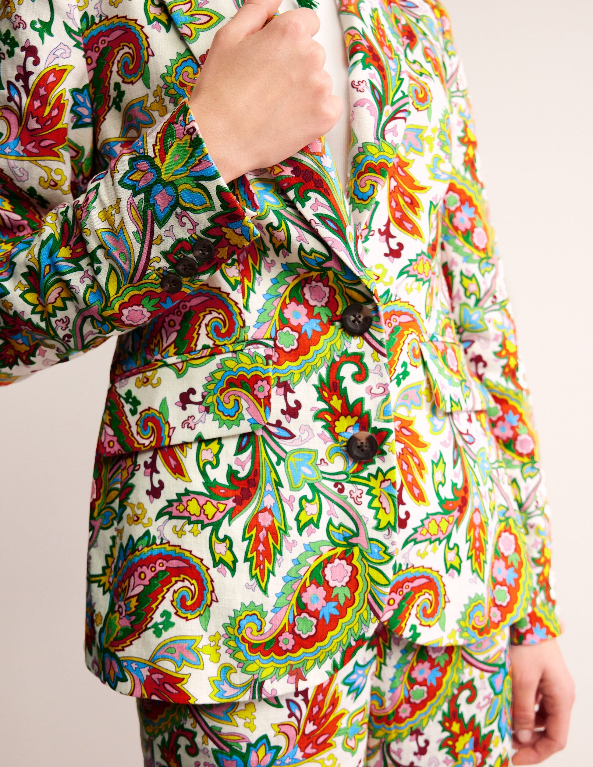 Marylebone Leinenblazer-Naturweiß, Paisley Azurblau-2