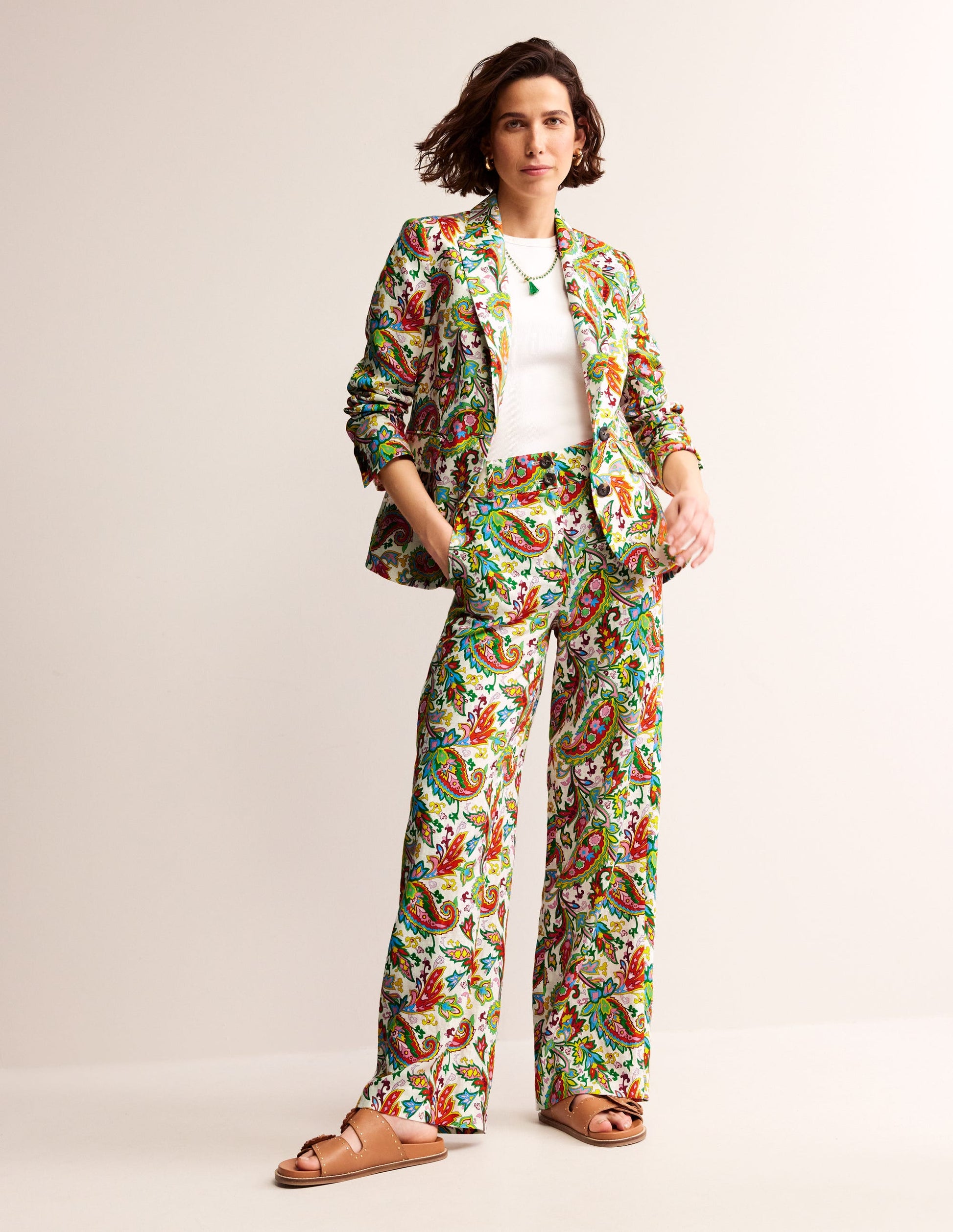 Marylebone Leinenblazer-Naturweiß, Paisley Azurblau-4