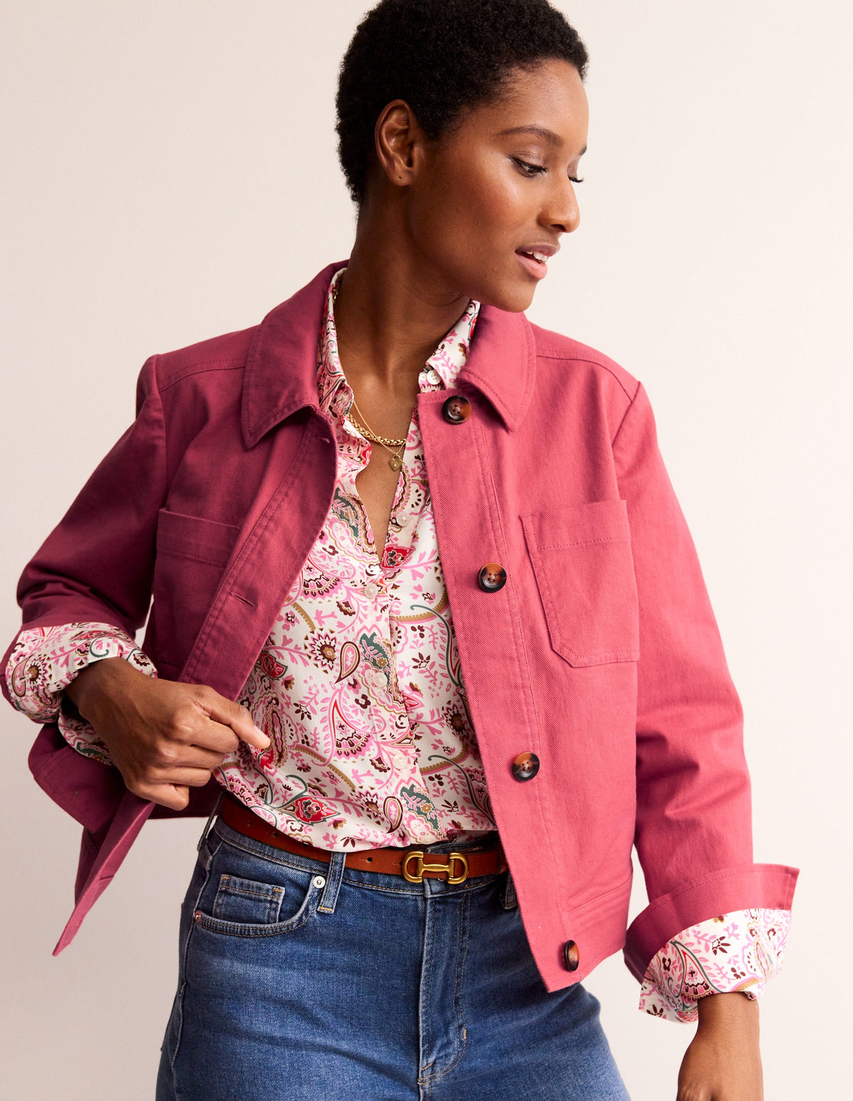 Casual Crop Jacket-Pink - Image 4