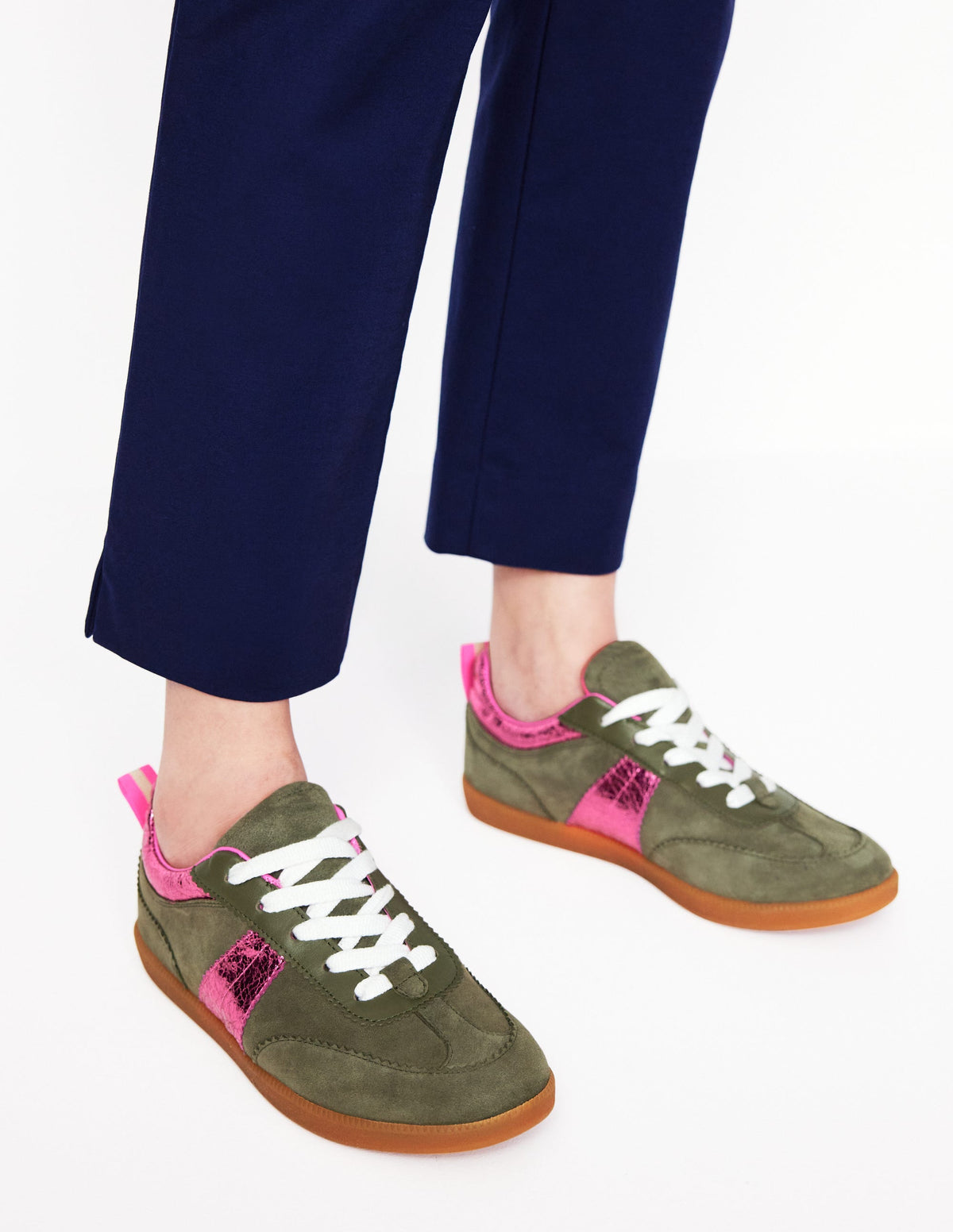 Erin Retro-Tennisschuhe-Khaki/Leuchtendes Pink-1