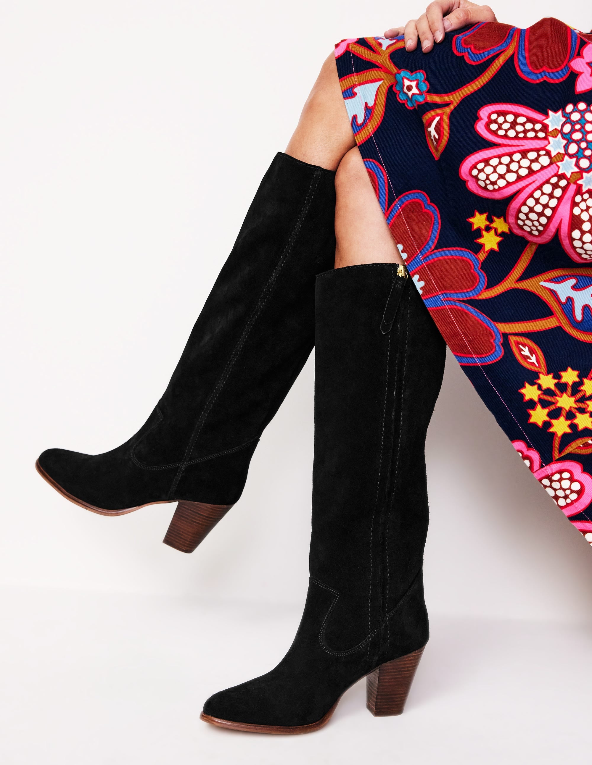 Bottes à talons hauteur genou avec bout en amande-Noir - Image 1