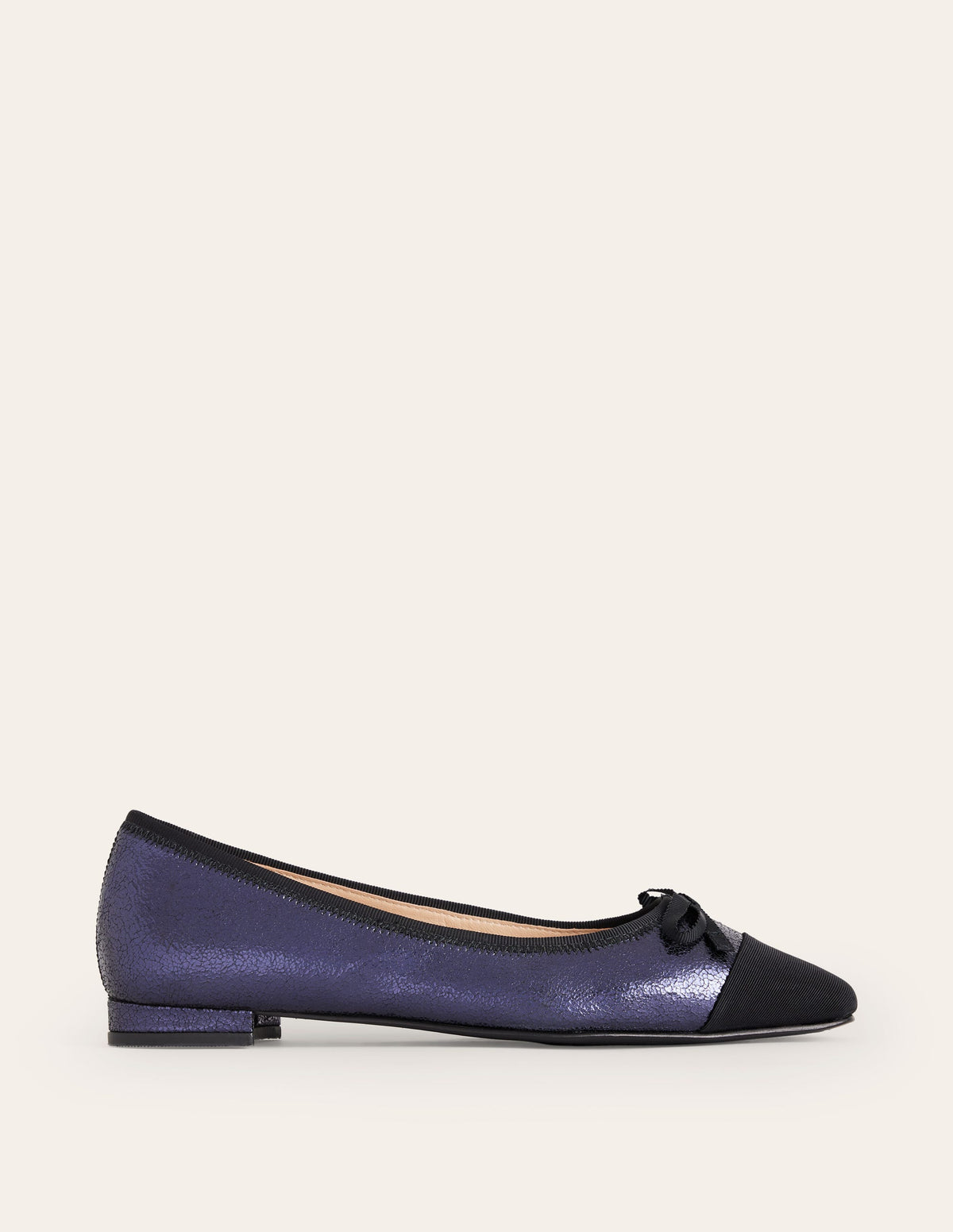 Ballerines à bout rapporté-Cuir bleu marine craquelé - Image 2