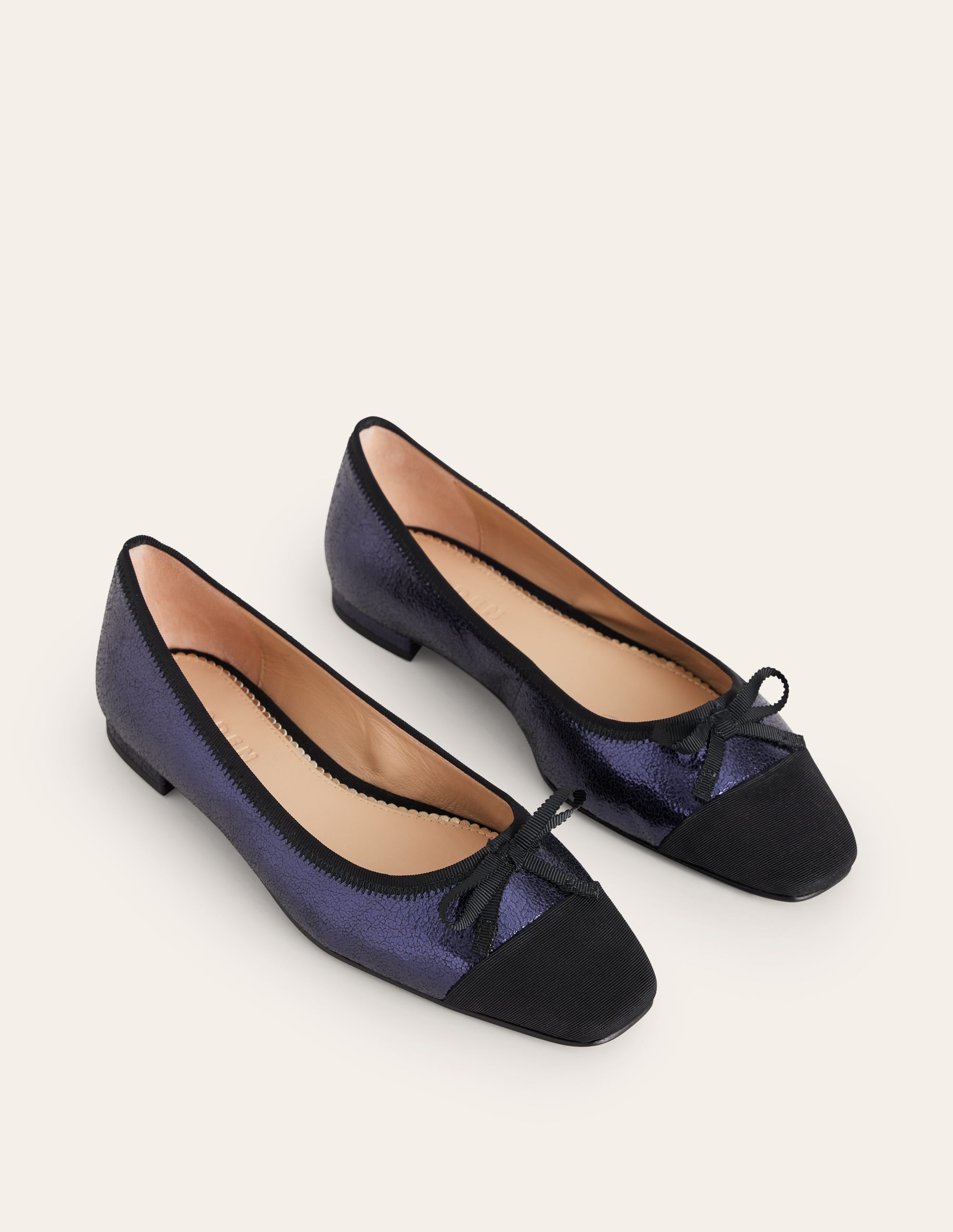 Ballerines à bout rapporté-Cuir bleu marine craquelé - Image 3
