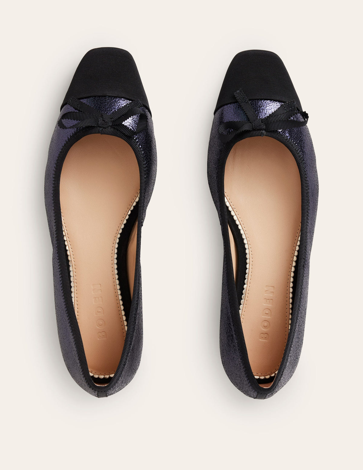 Ballerines à bout rapporté-Cuir bleu marine craquelé - Image 5