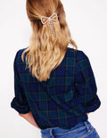 Barrette à cheveux avec nœud-Ivoire et Bleu Marine à Pois