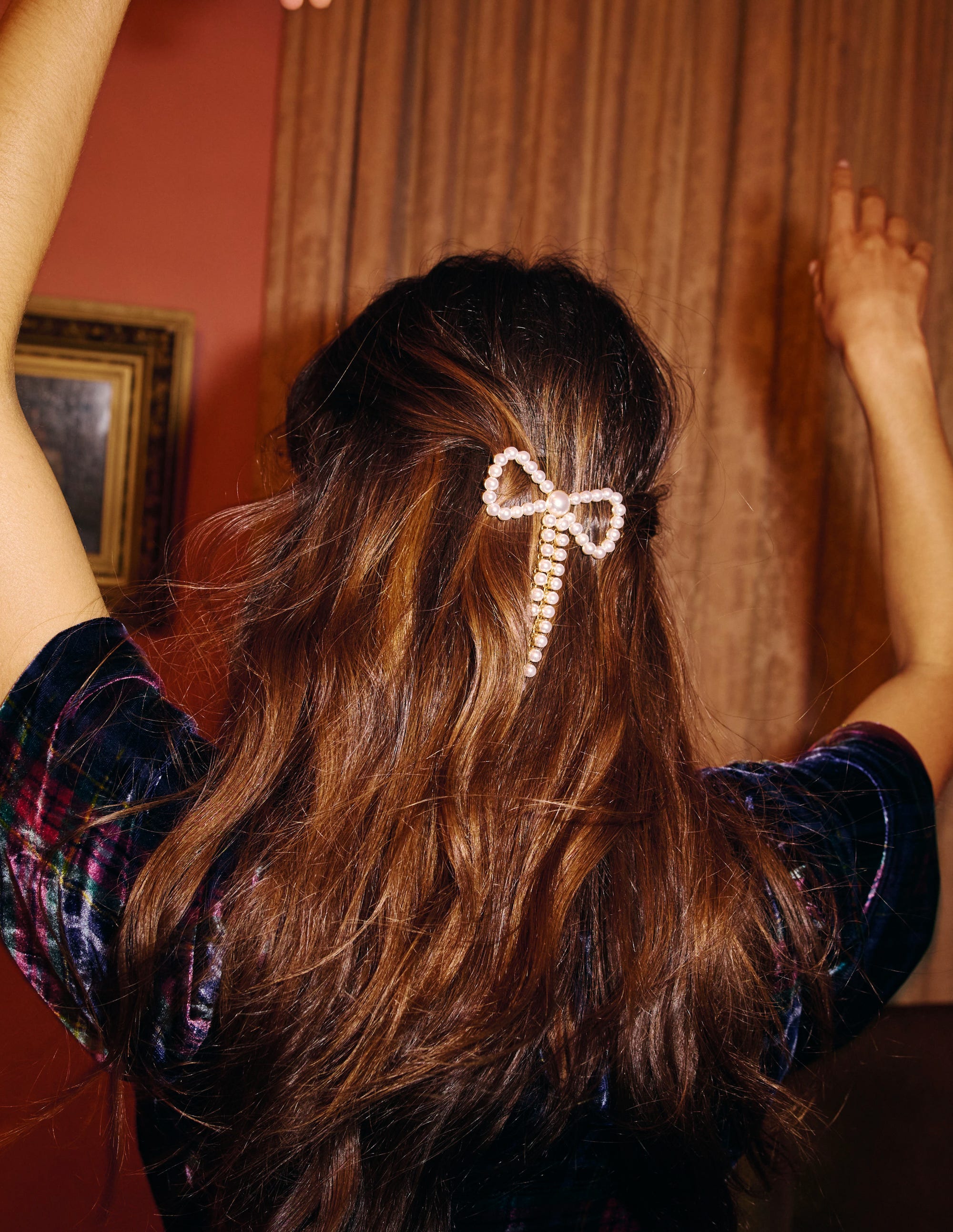 Barrette à cheveux avec nœud-Ivoire et Bleu Marine à Pois - Image 4