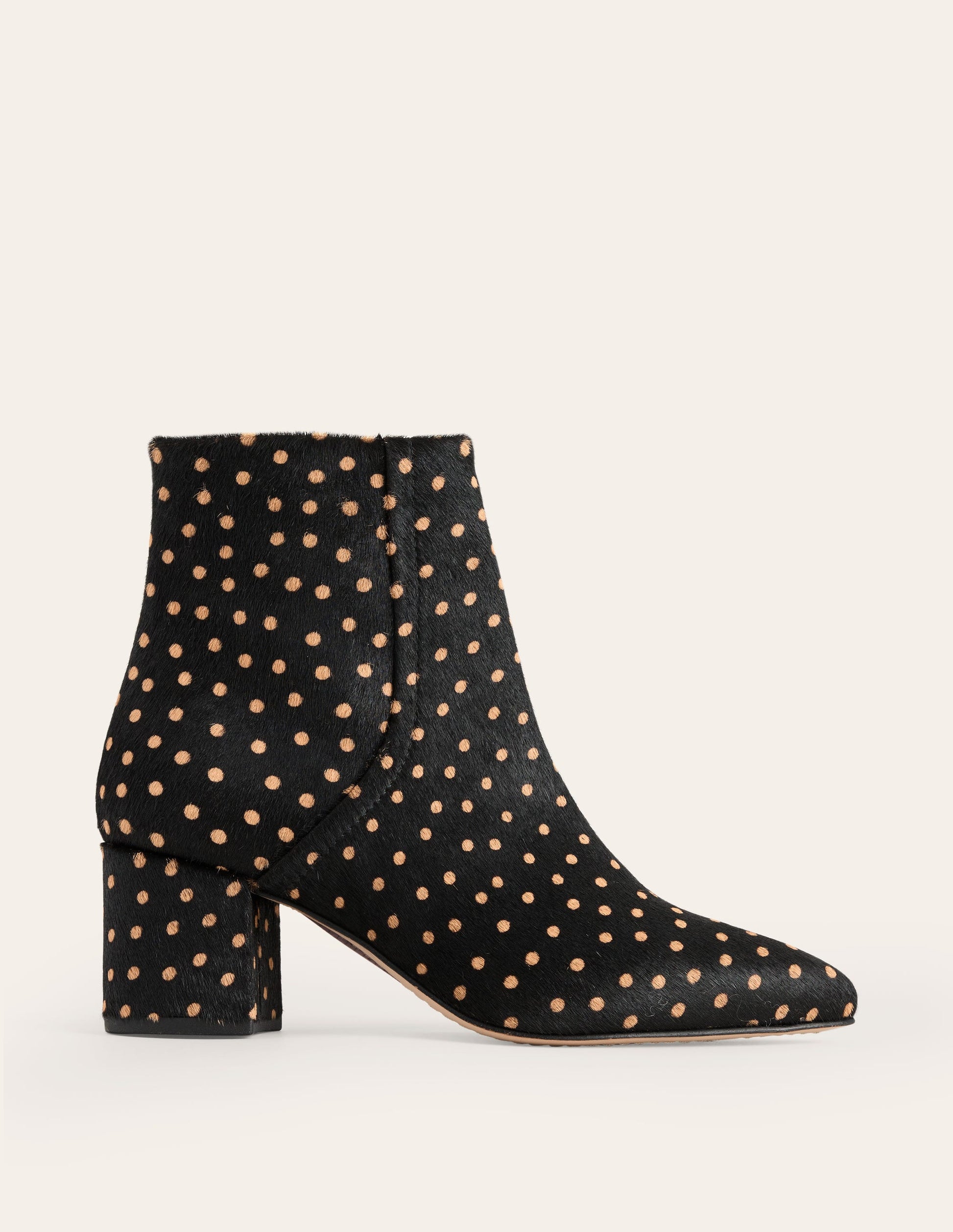 Bottines à talons carrés en cuir-Pois noir et camel-2