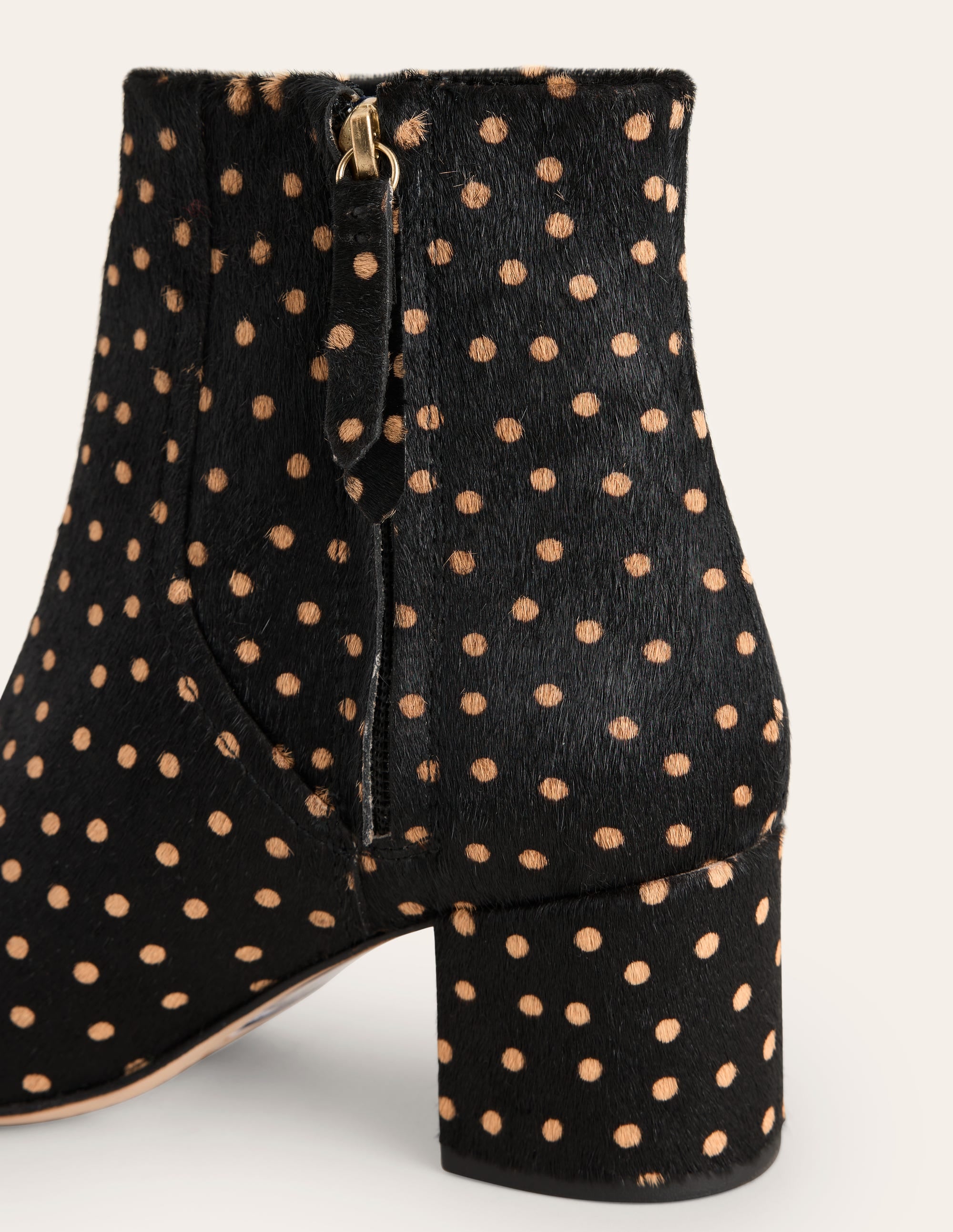 Bottines à talons carrés en cuir-Pois noir et camel - Image 3