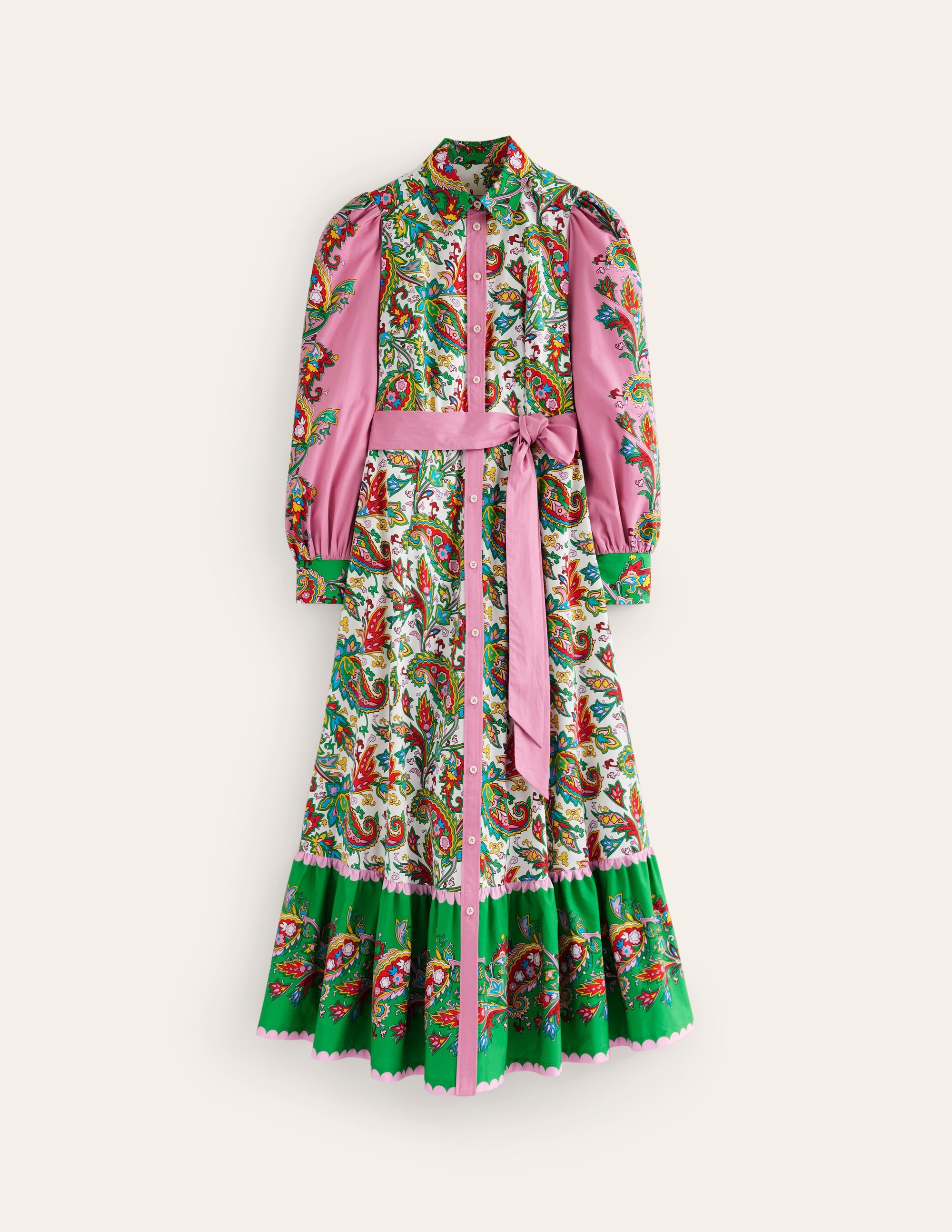 Cotton Midi Shirt Dress-Ivory, Paisley Azure - Image 6