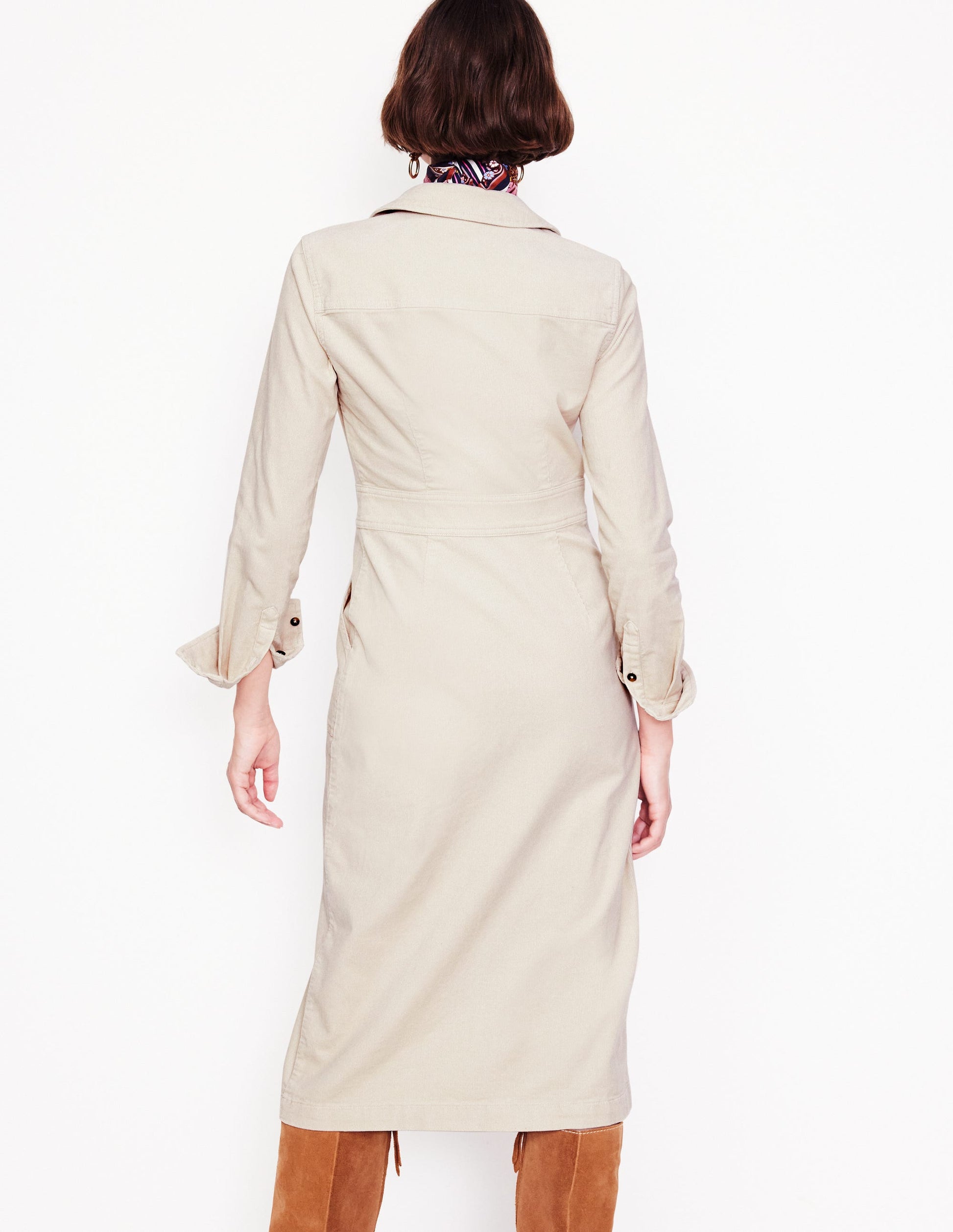 Flora Midi-Hemdblusenkleid aus Cord-Mandel Pfirsich-3
