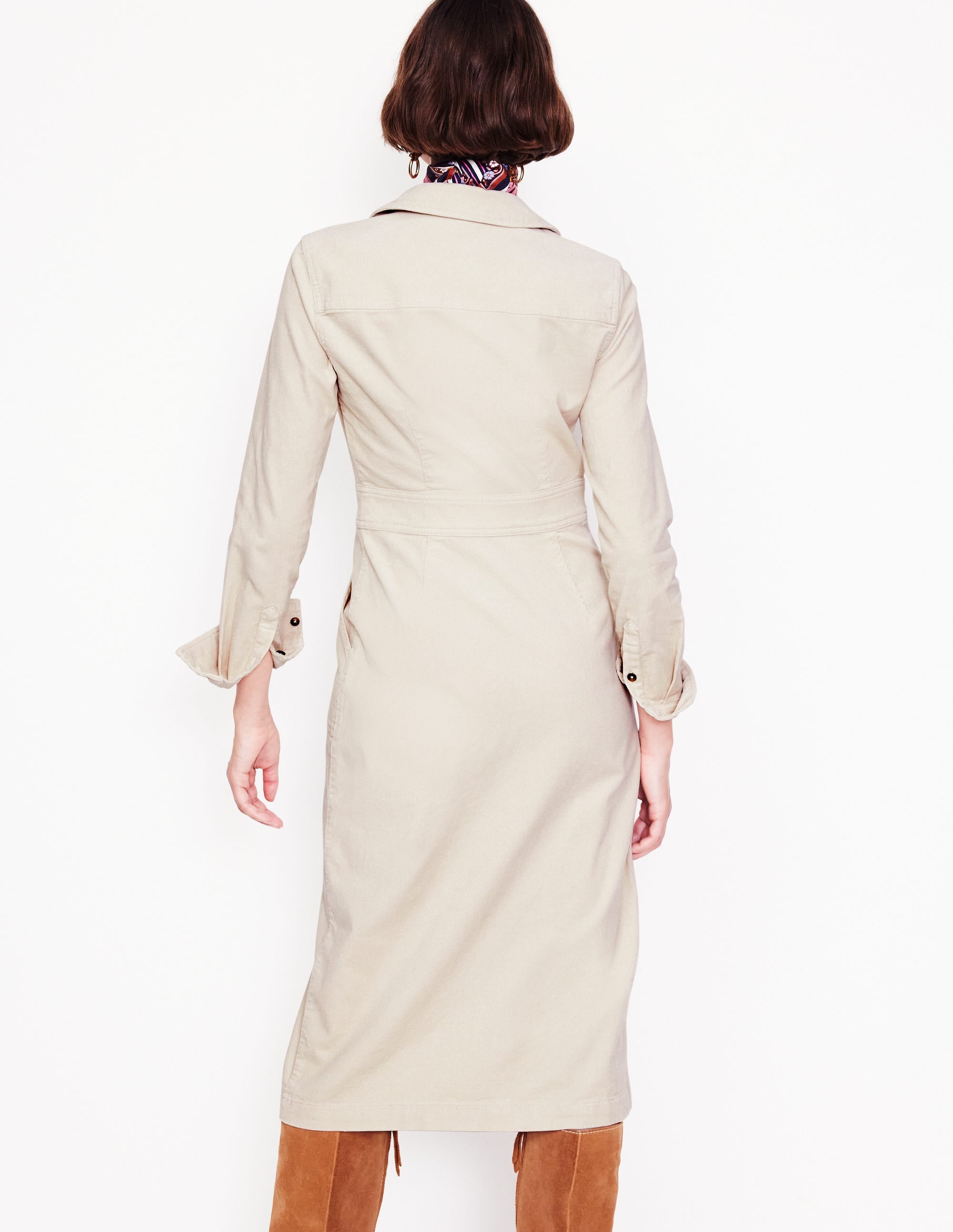 Flora Midi-Hemdblusenkleid aus Cord-Mandel Pfirsich - Image 3
