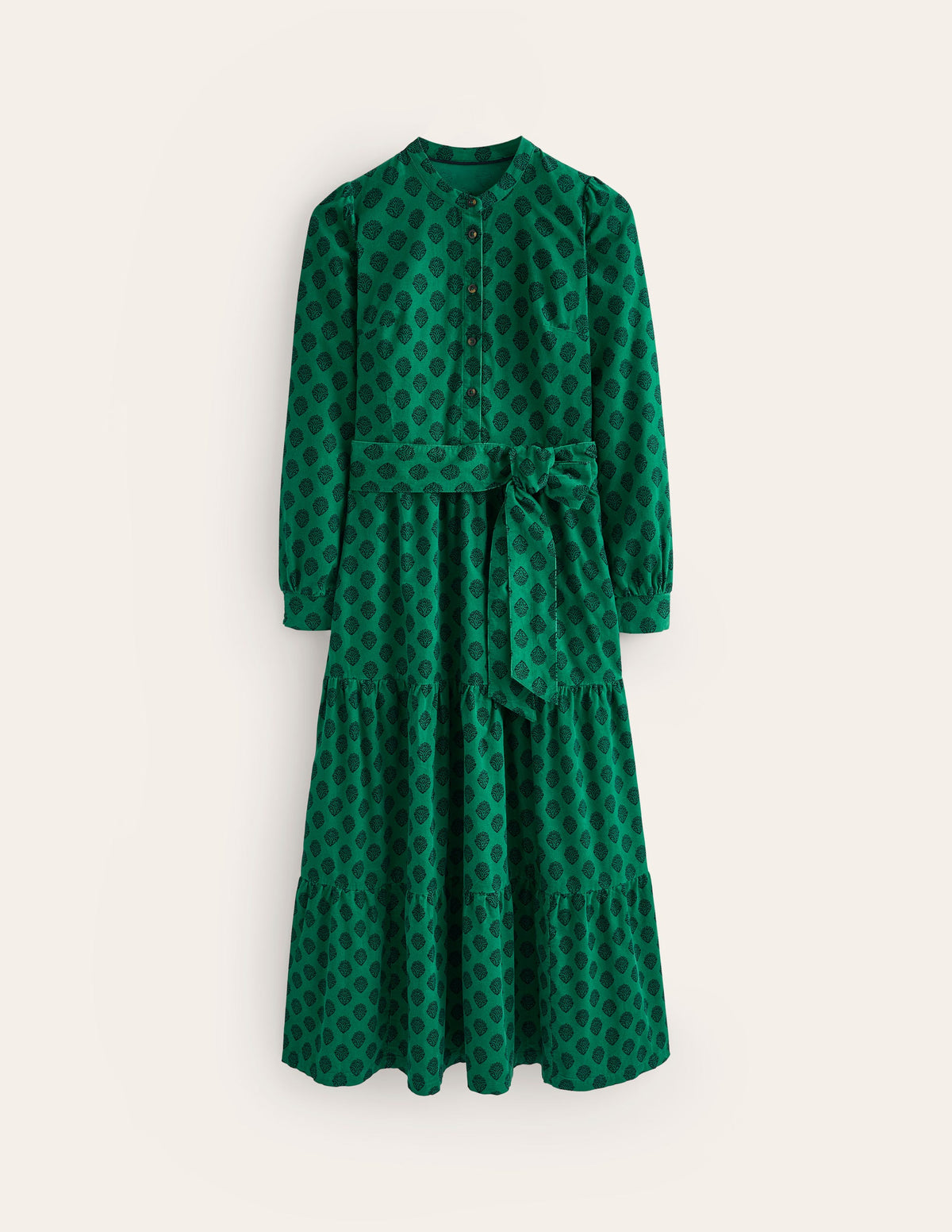 Robe longue Alba en velours côtelé-Vert alpin, motif Ornate Stamp - Image 6