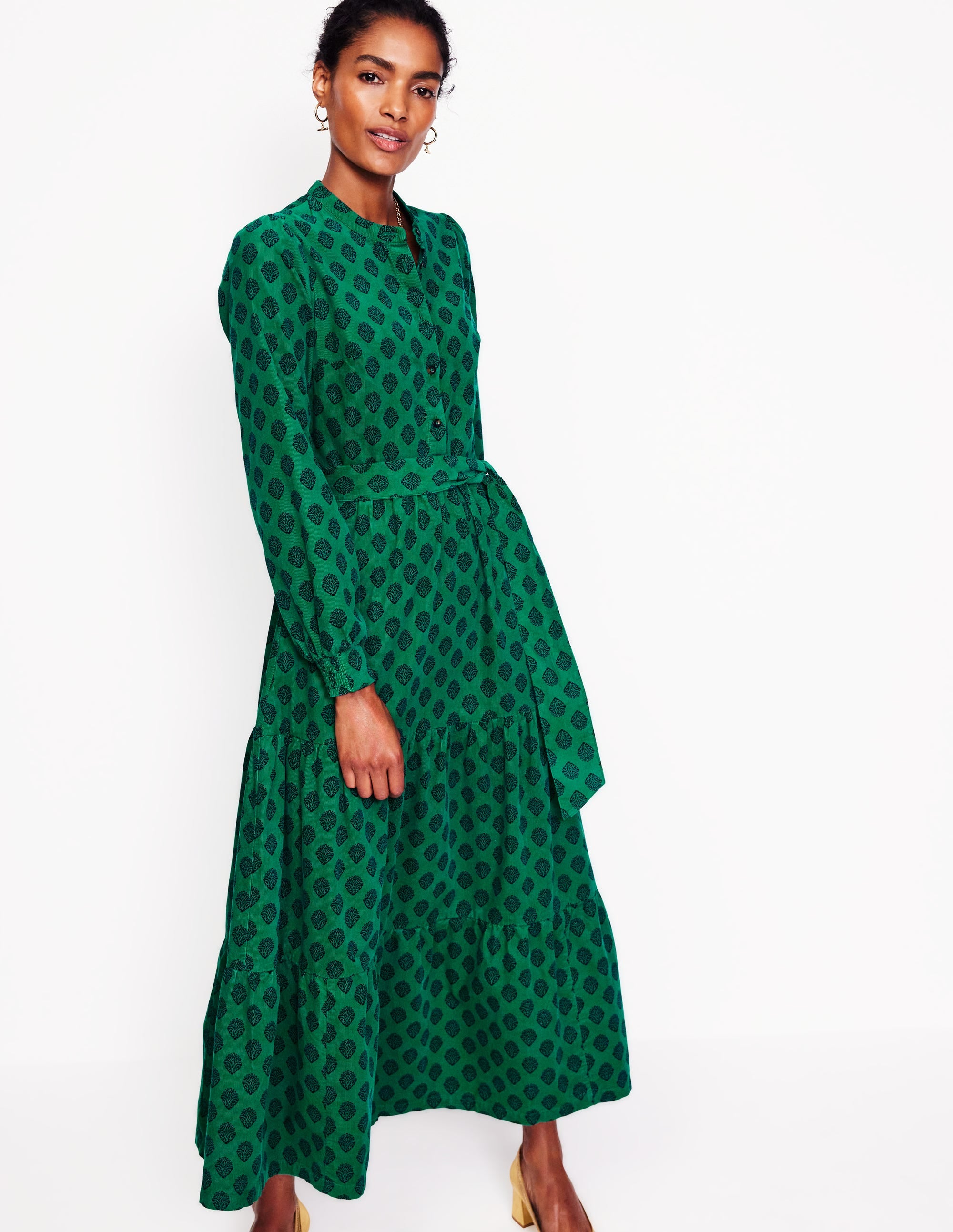 Robe longue Alba en velours côtelé-Vert alpin, motif Ornate Stamp - Image 4