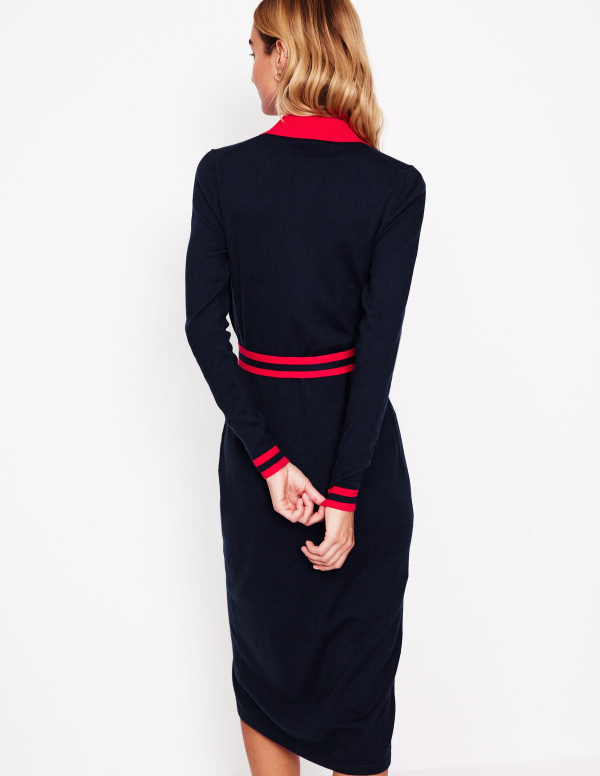Victoria Strick-Hemdblusenkleid-Marineblau und Rot-3