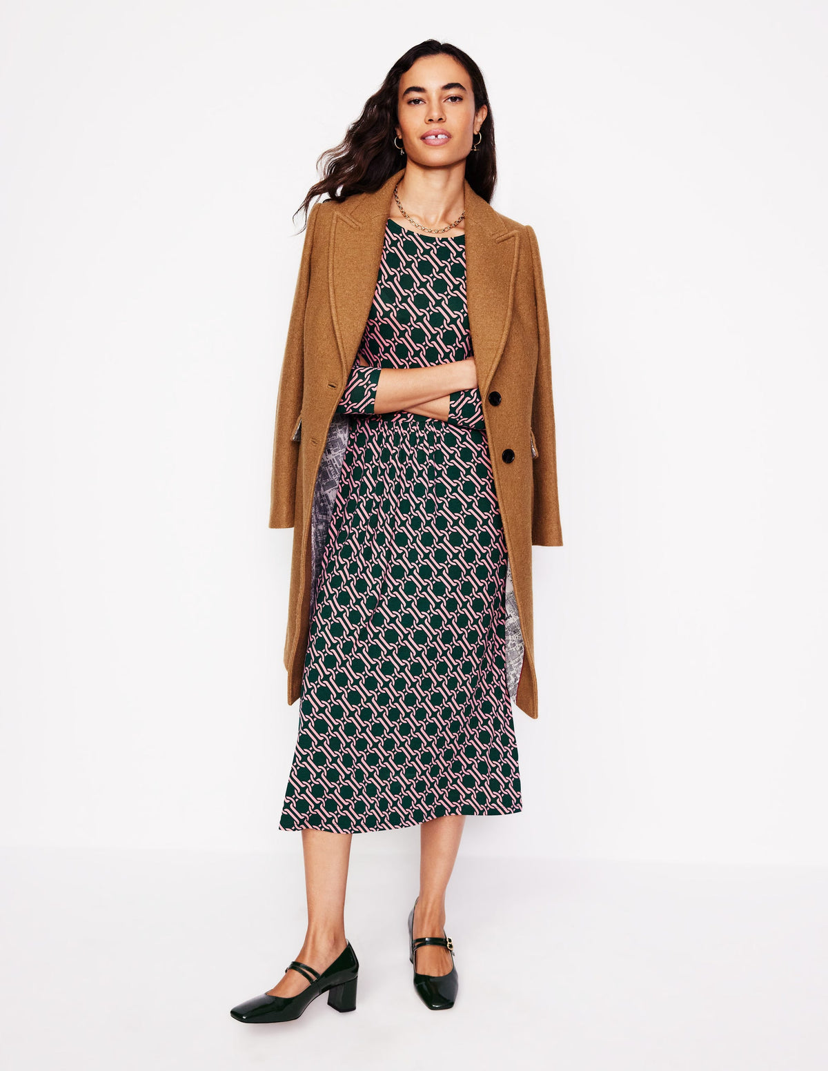 Amelie Langärmeliges Midikleid-Waldwiese, Motiv Chain Geo-1