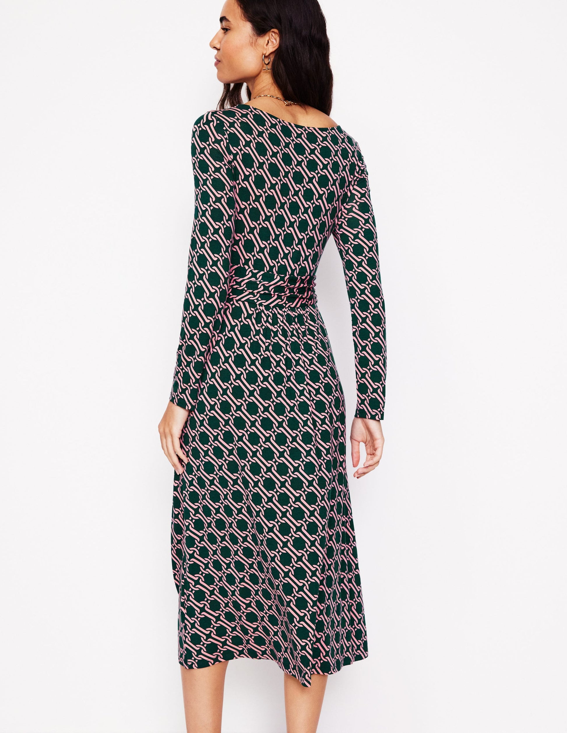 Amelie Langärmeliges Midikleid-Waldwiese, Motiv Chain Geo-3