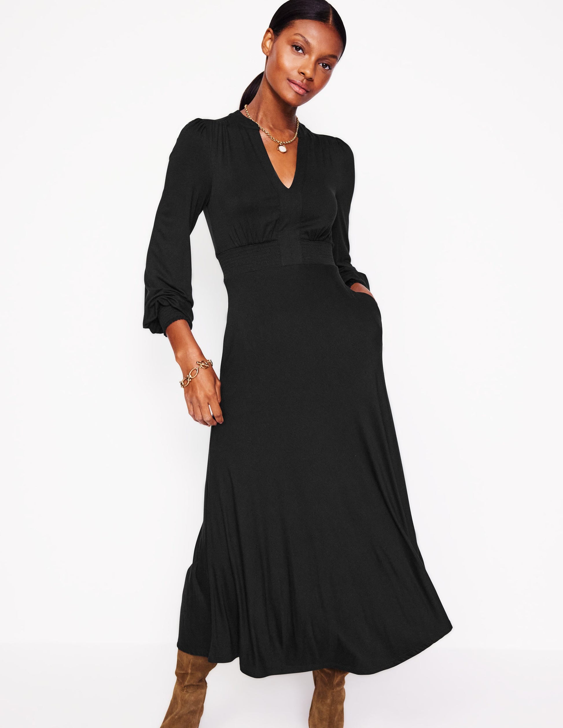 Georgia Jersey-Midikleid-Schwarz-4