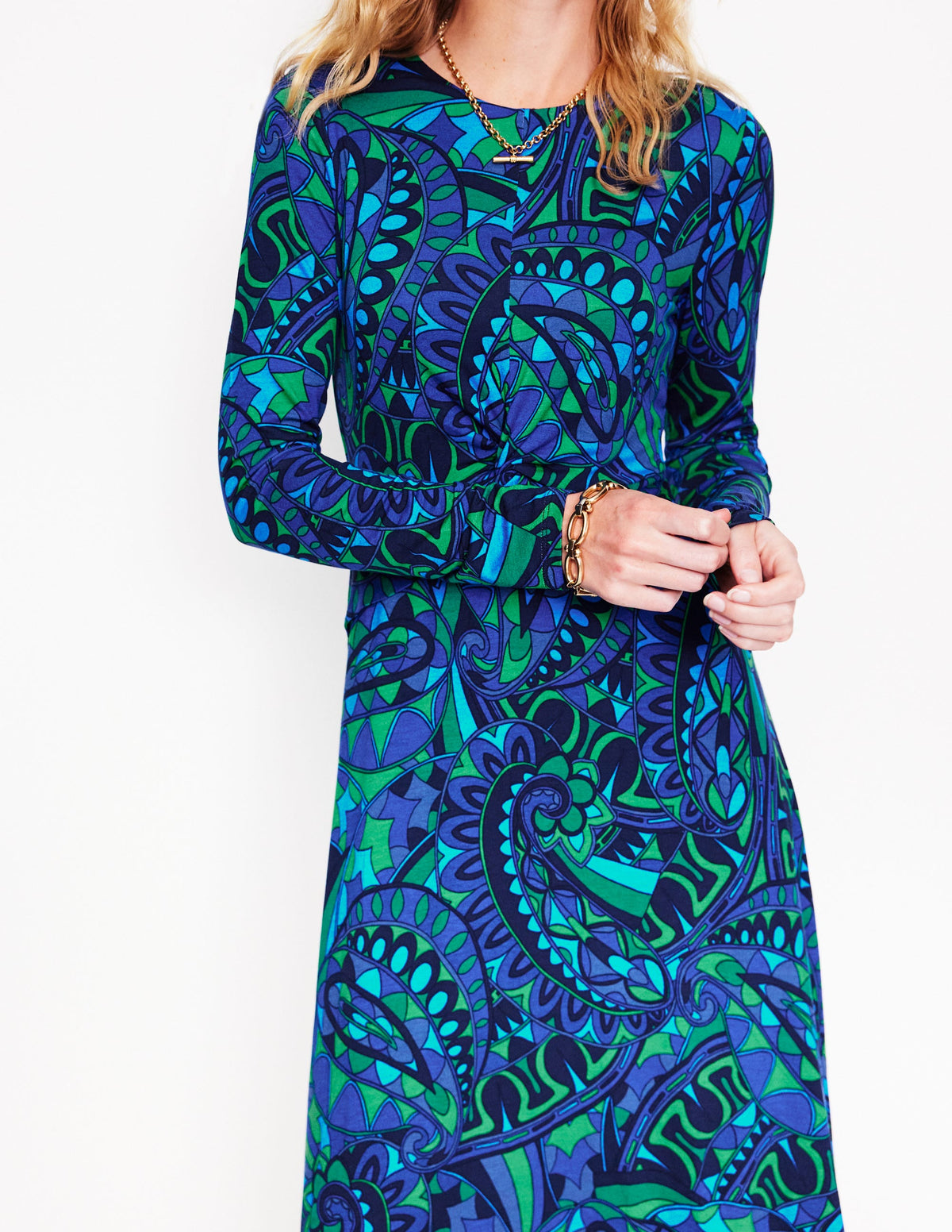 Jerseykleid mit gedrehter Taille-Astro Green/Skipper Fun Stripe-2
