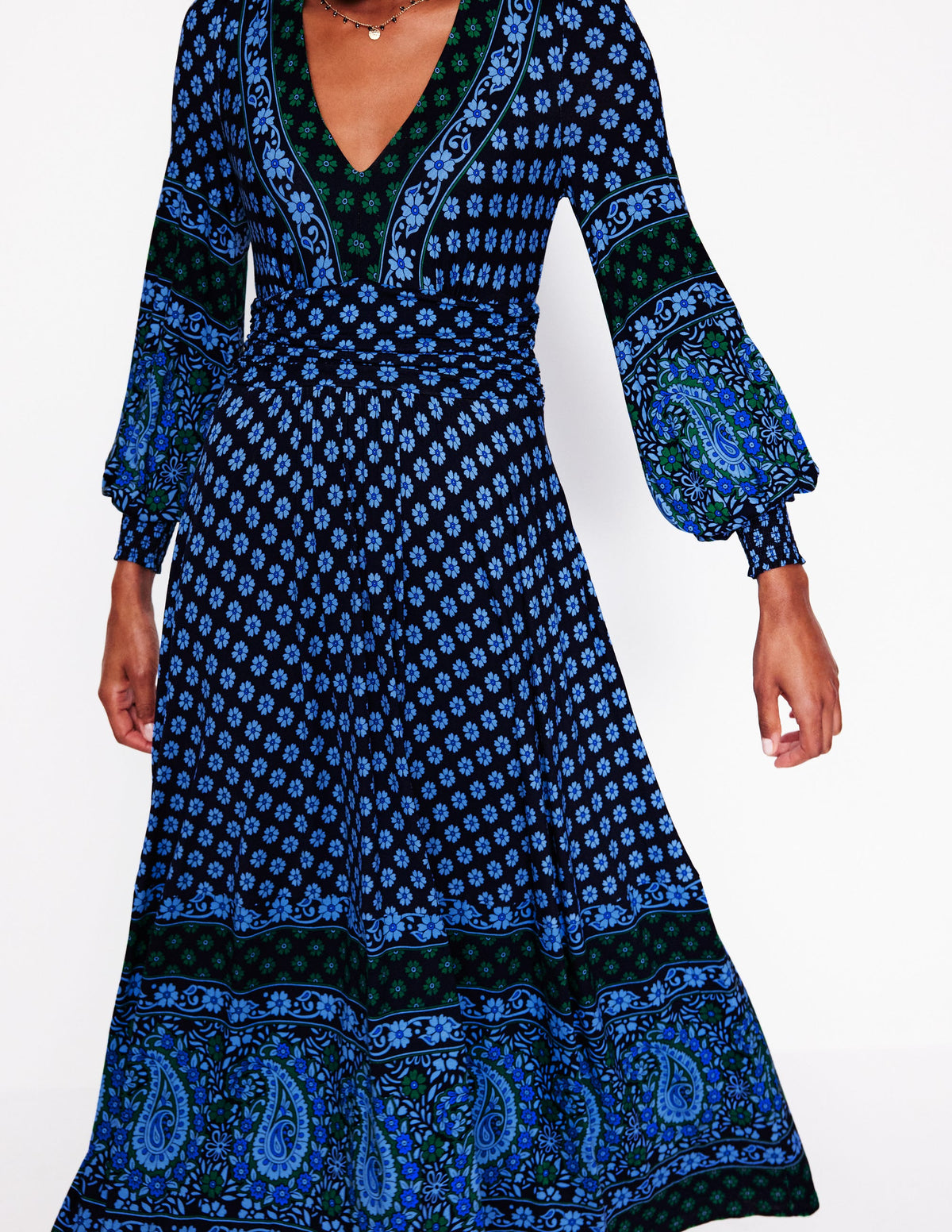 Robe longue Daphne en jersey-Bleu aube, motif Paisley Posy - Image 2