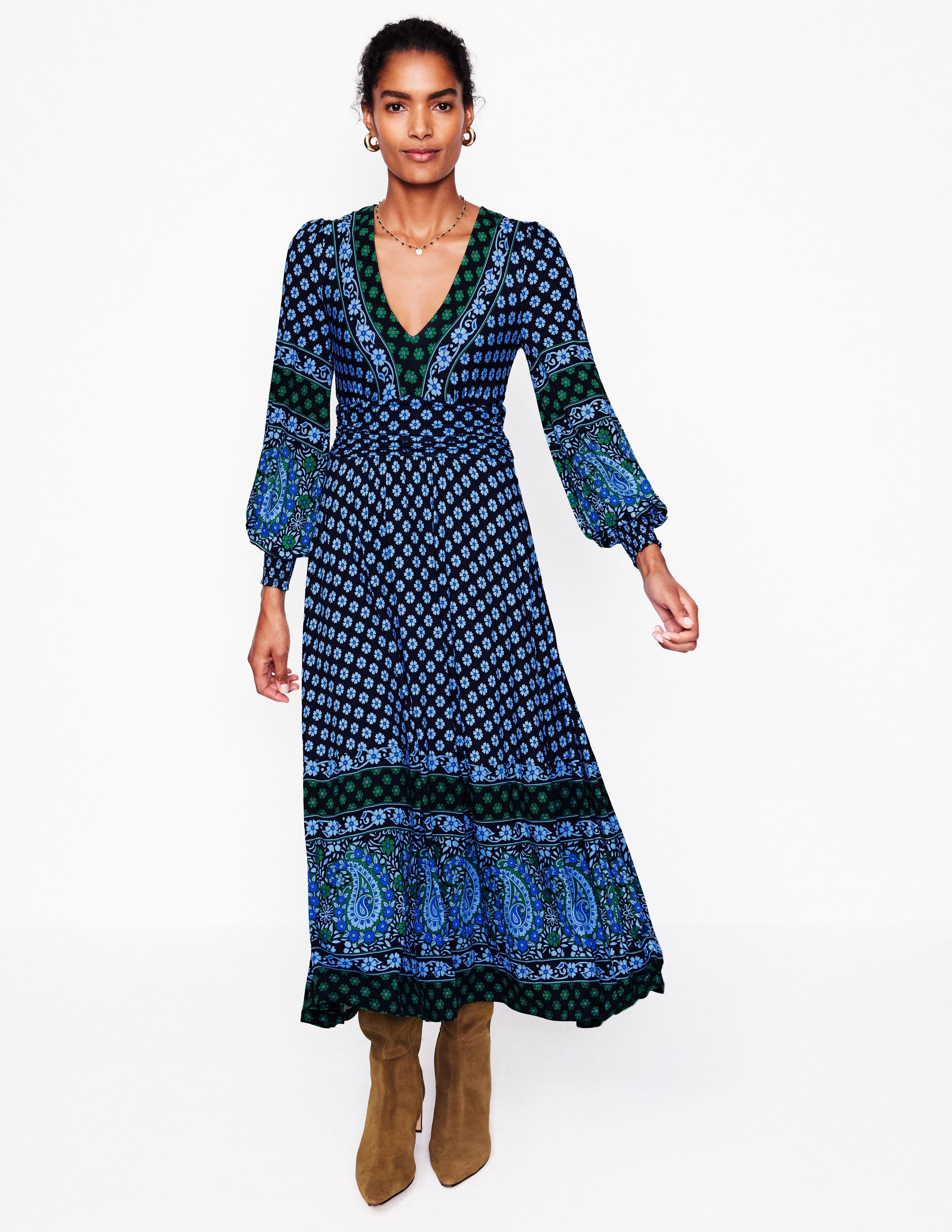 Robe longue Daphne en jersey-Bleu aube, motif Paisley Posy - Image 4
